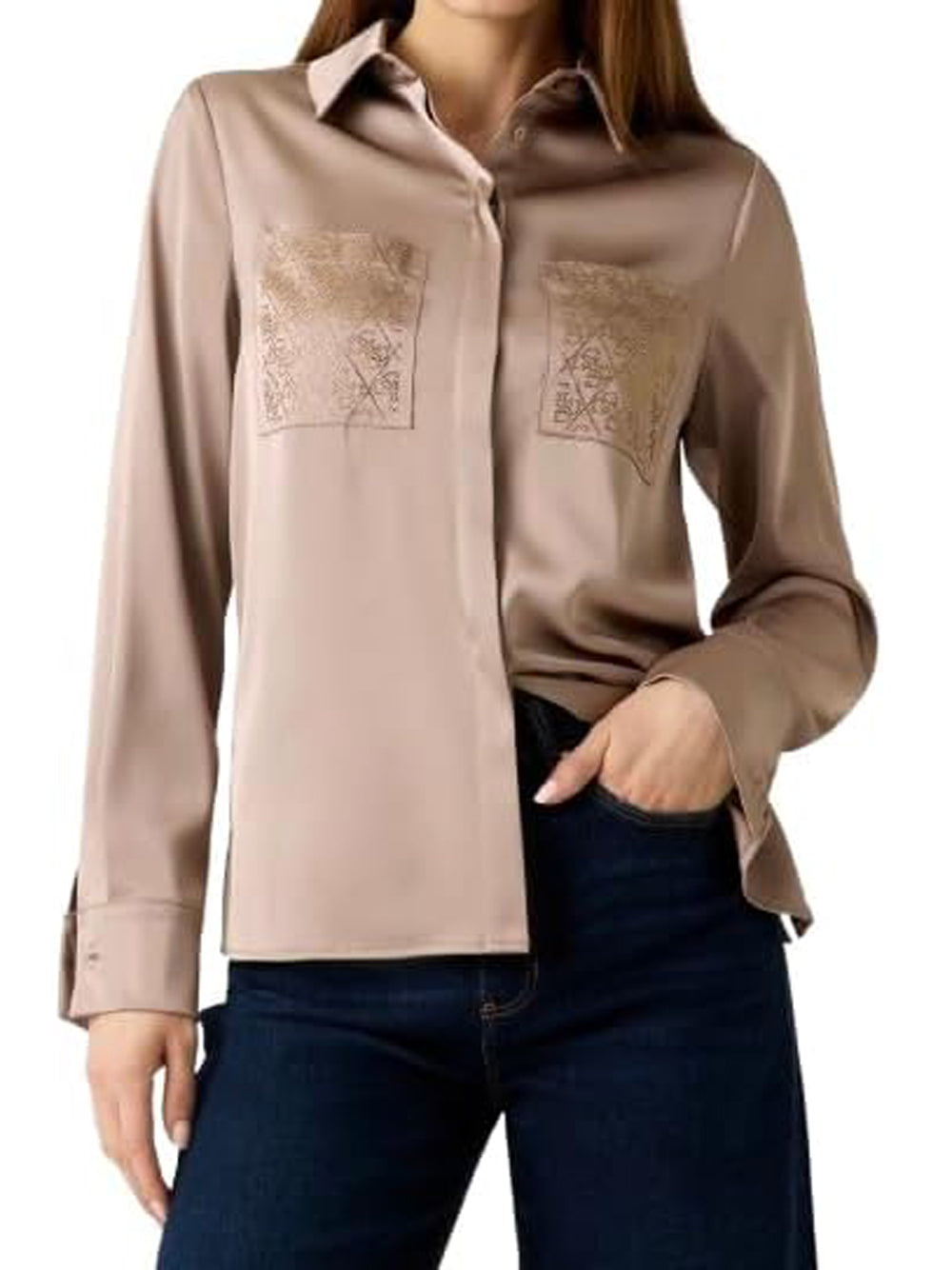 Guess Camicia Manica Lunga Donna Mod. W5RH40 WFQC2 A10L Tortora Beige