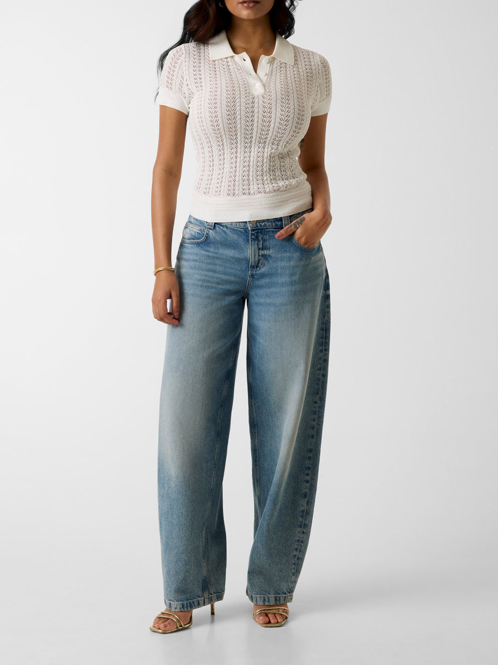 Polo Guess Pointelle Vienna da Donna - Bianco