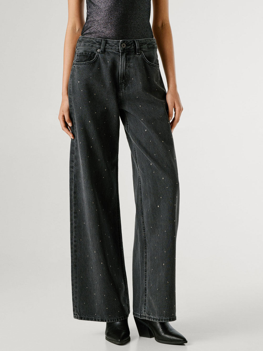 Jeans Wide Pepe Jeans Lina Sparkle da Donna - Nero