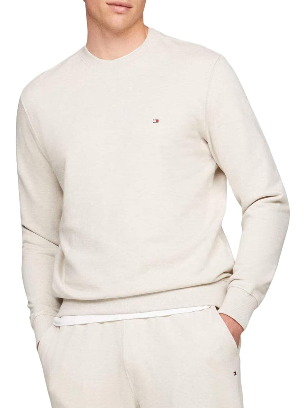 Tommy Hilfiger Felpa Girocollo Uomo Mod. MW0MW37237 HGF Panna Avorio