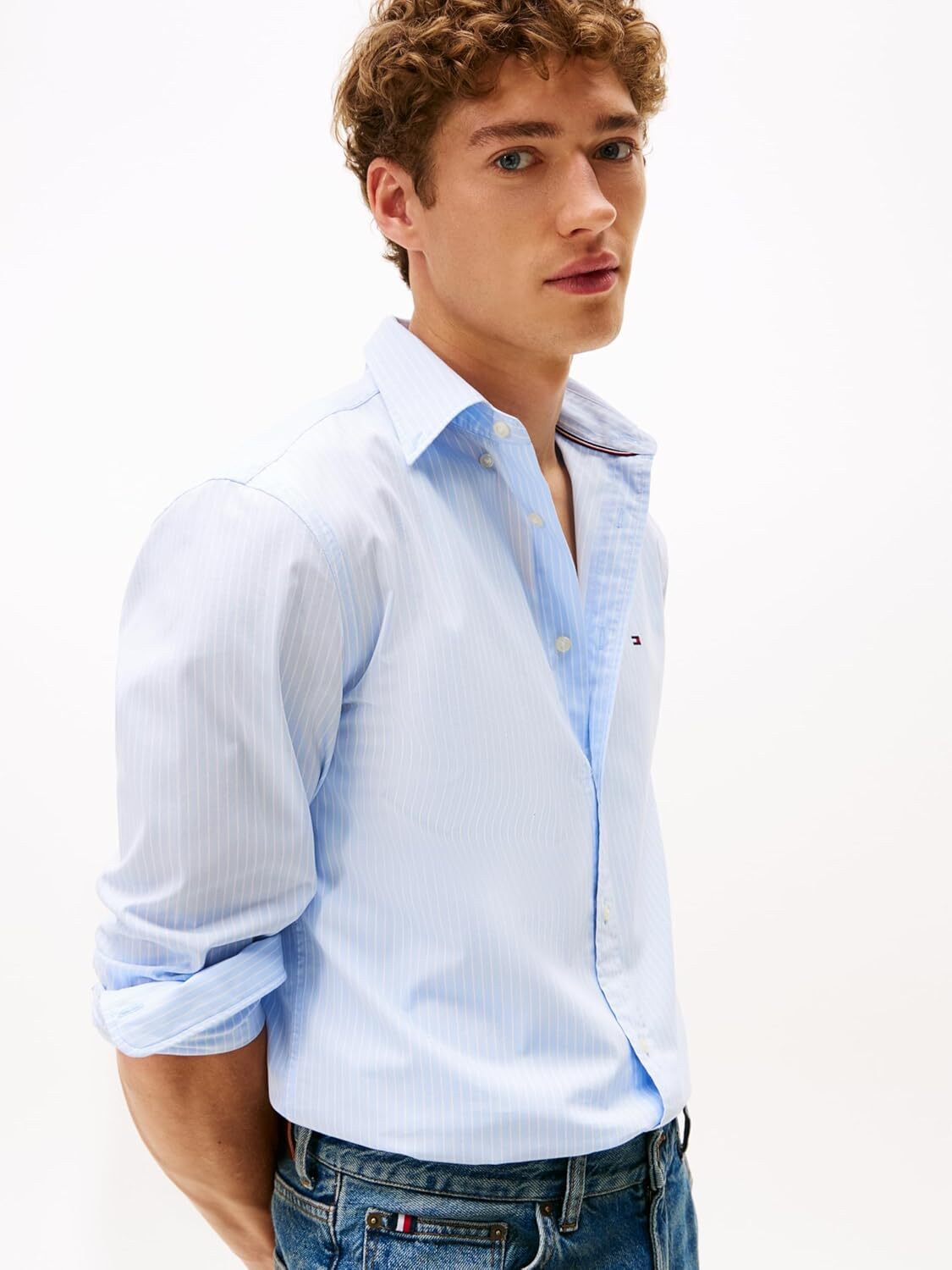 Tommy Hilfiger Camicia Manica Lunga Uomo Mod. MW0MW41399 0A4 Celeste Blu