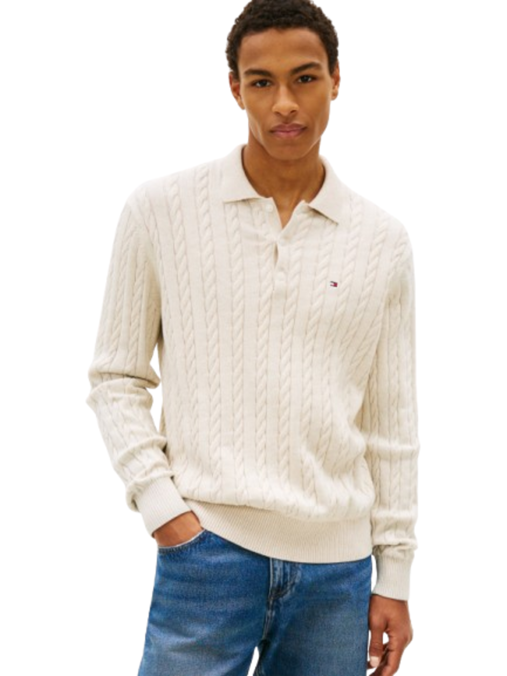 Tommy Hilfiger Polo M/L Uomo Mod. MW0MW41955 HGF Panna Avorio