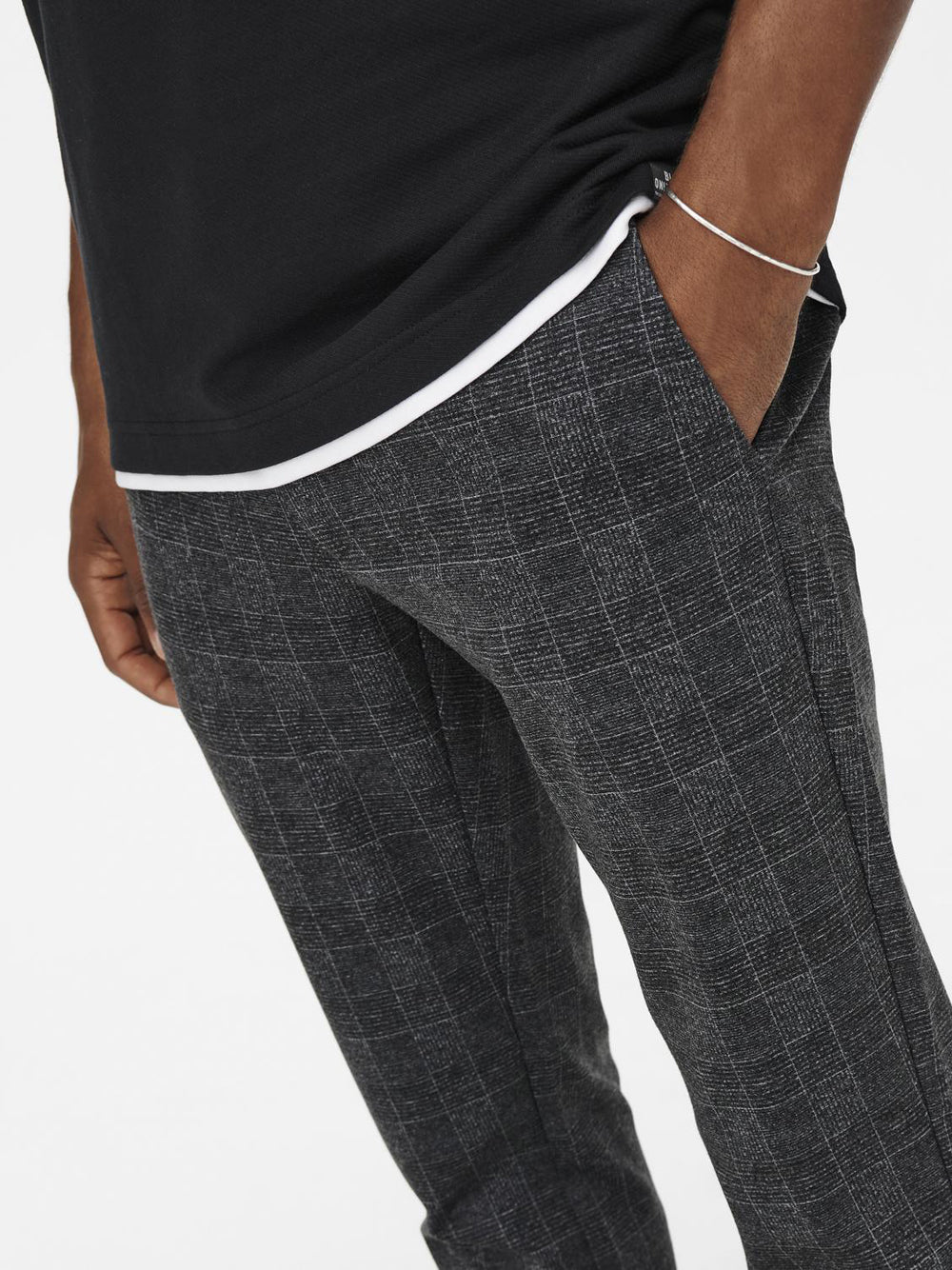 Only e Sons Pantaloni Mark check slim a quadri Grigio