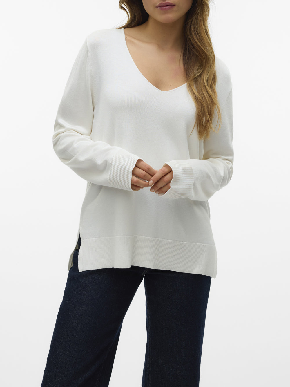 Vero Moda Pullover basic con spacchi laterali Bianco