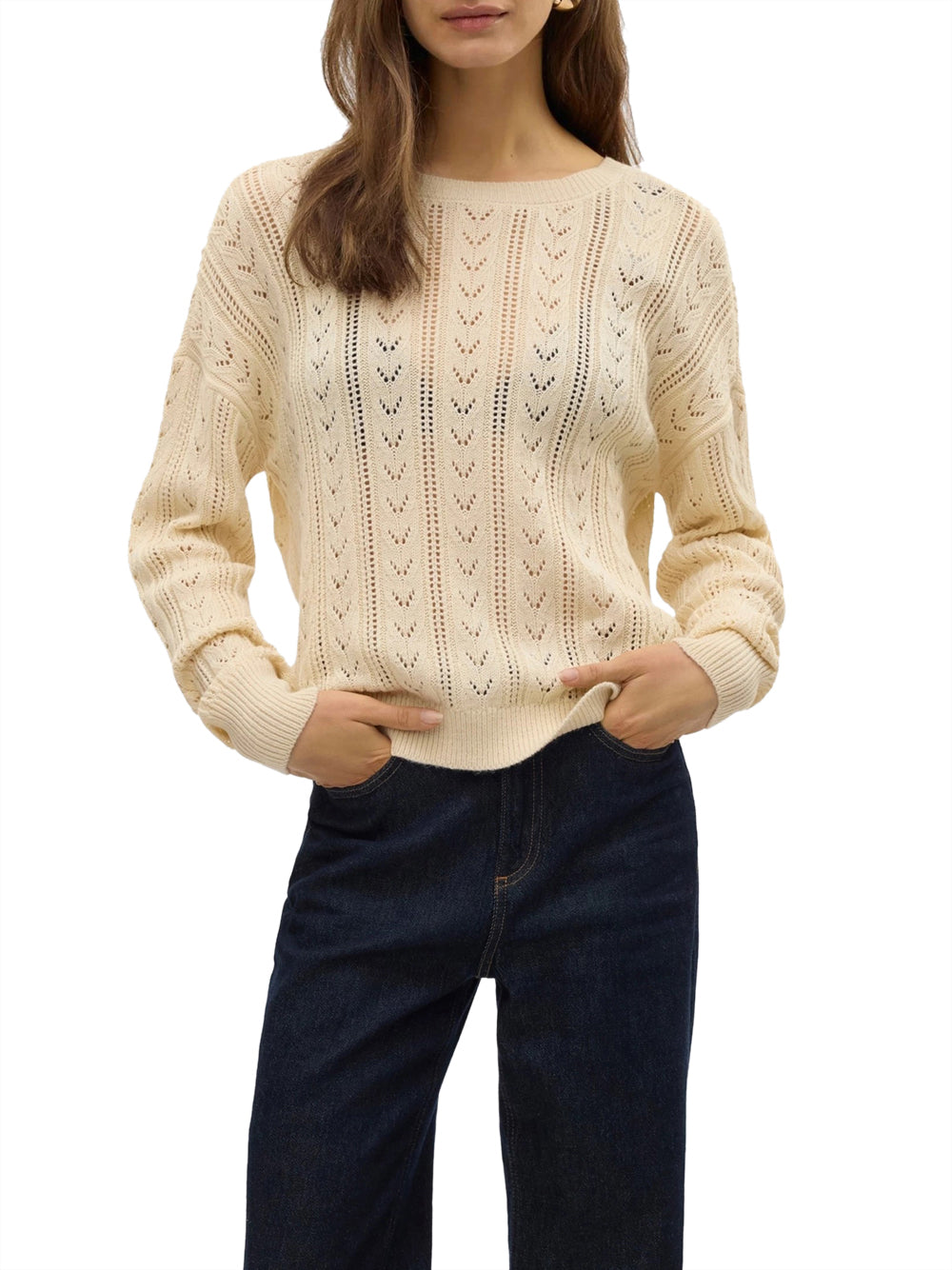 Vero Moda Maglia new verena con trasparenze e fiocco sul retro Bianco