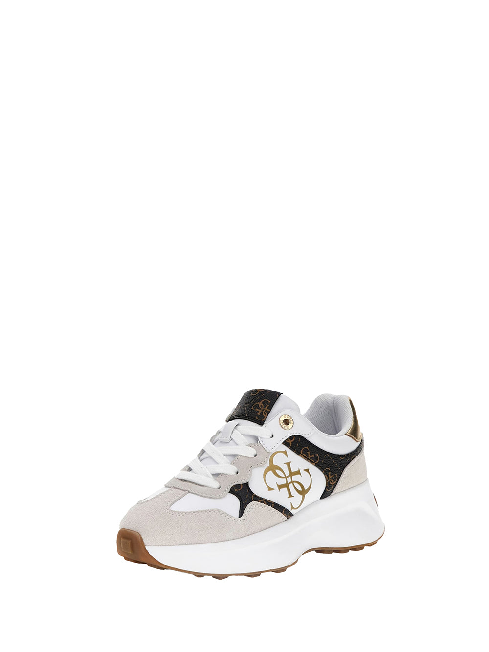 GUESS Sneakers con zeppa Donna - White Brown modello FLPLUCPEL12 Bianco