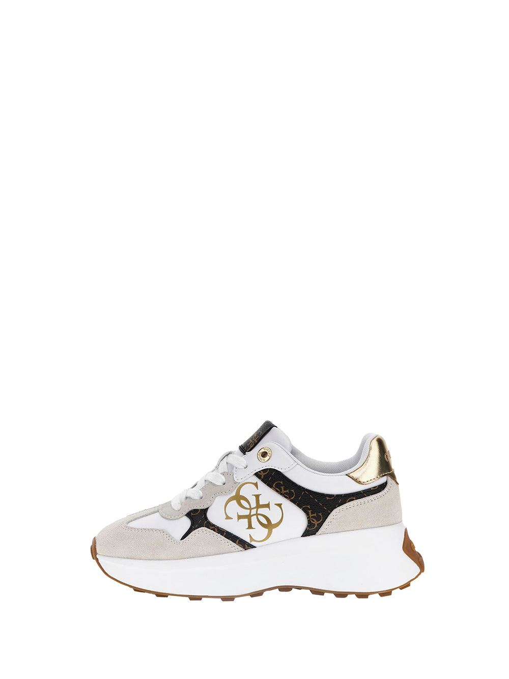 GUESS Sneakers con zeppa Donna - White Brown modello FLPLUCPEL12 Bianco