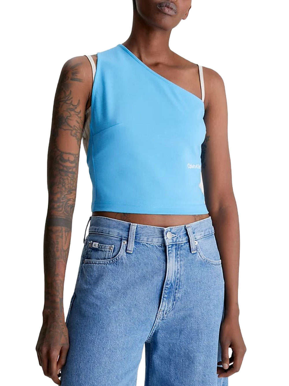 Calvin Klein Top asimmetrico da Donna Celeste