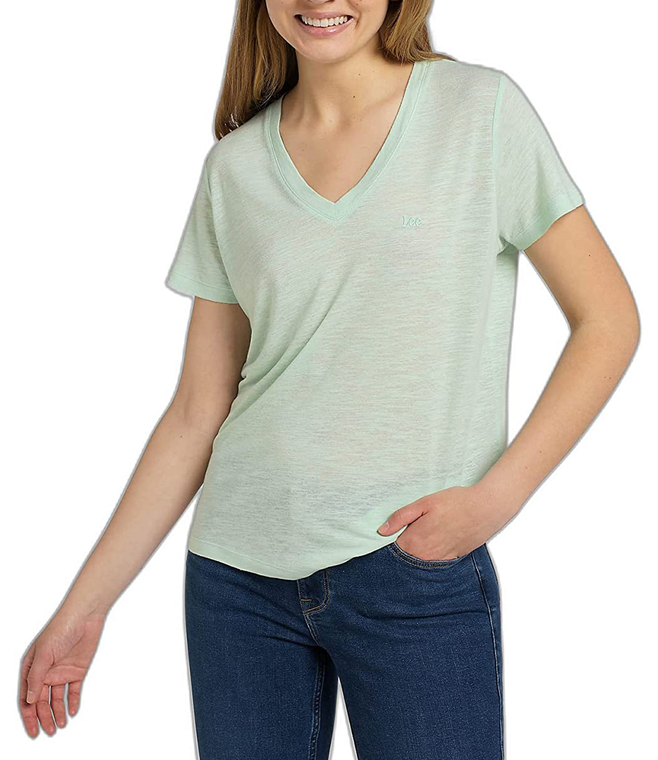 Lee T-shirt Donna Mod. V NECK TEE 112320636 GHIACCIO Ghiaccio Bianco
