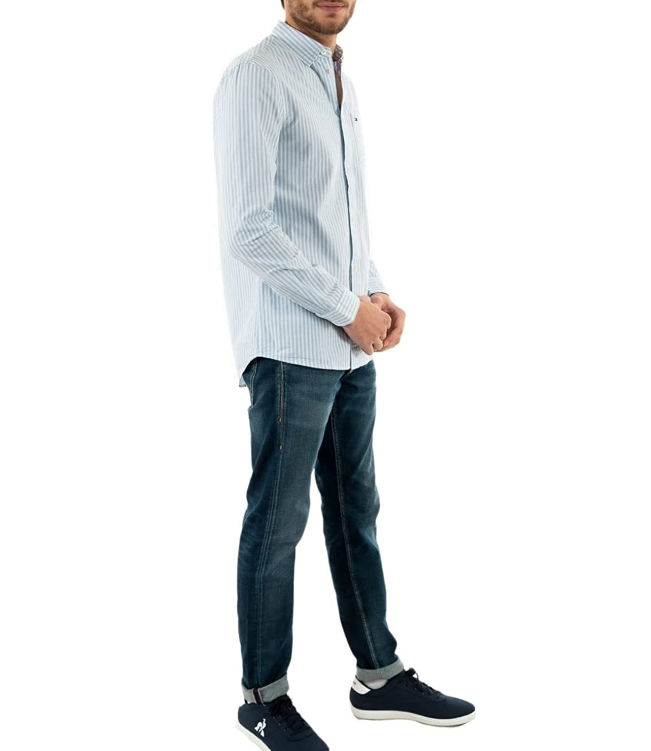 Tommy Hilfiger Tommy Jeans Camicia m/l Uomo Mod. DM0DM15400 RIGA YBR Celeste Blu