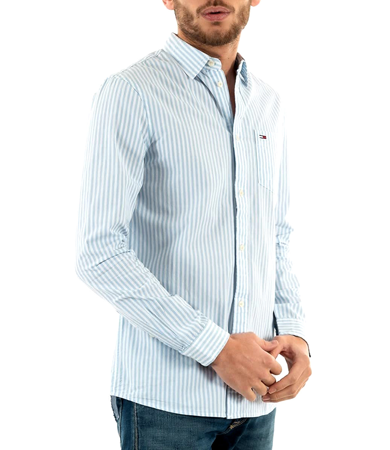 Tommy Hilfiger Tommy Jeans Camicia m/l Uomo Mod. DM0DM15400 RIGA YBR Celeste Blu
