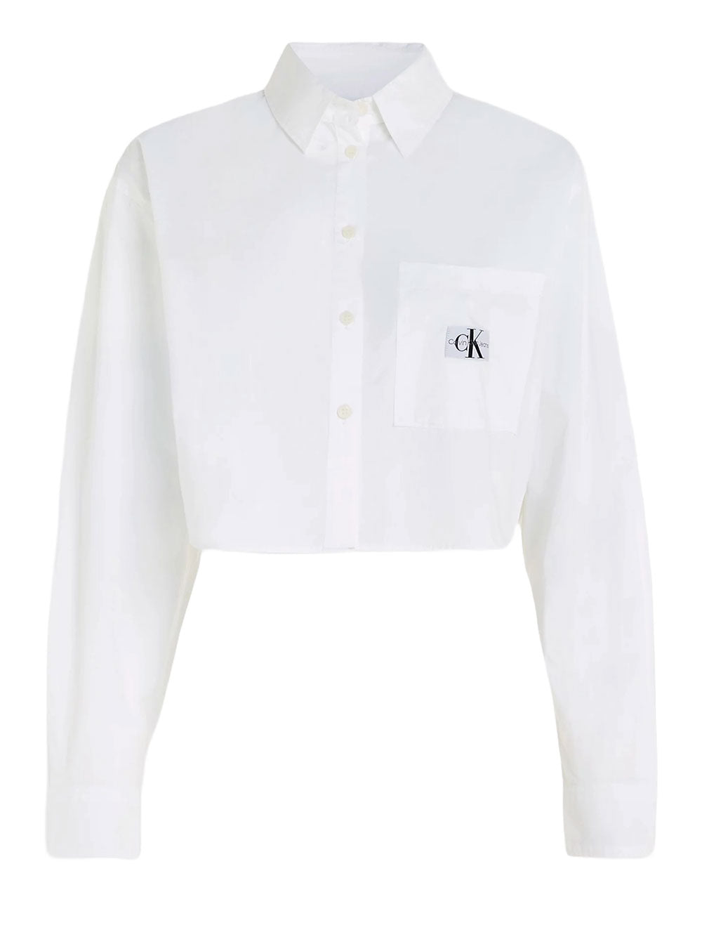 Camicia Casual Calvin Klein Woven Label Cropped da Donna - Bianco
