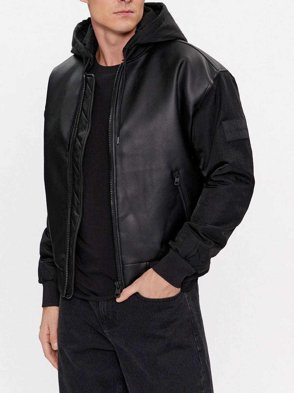 Giubbino di Pelle Calvin Klein Faux Leather da Uomo - Nero