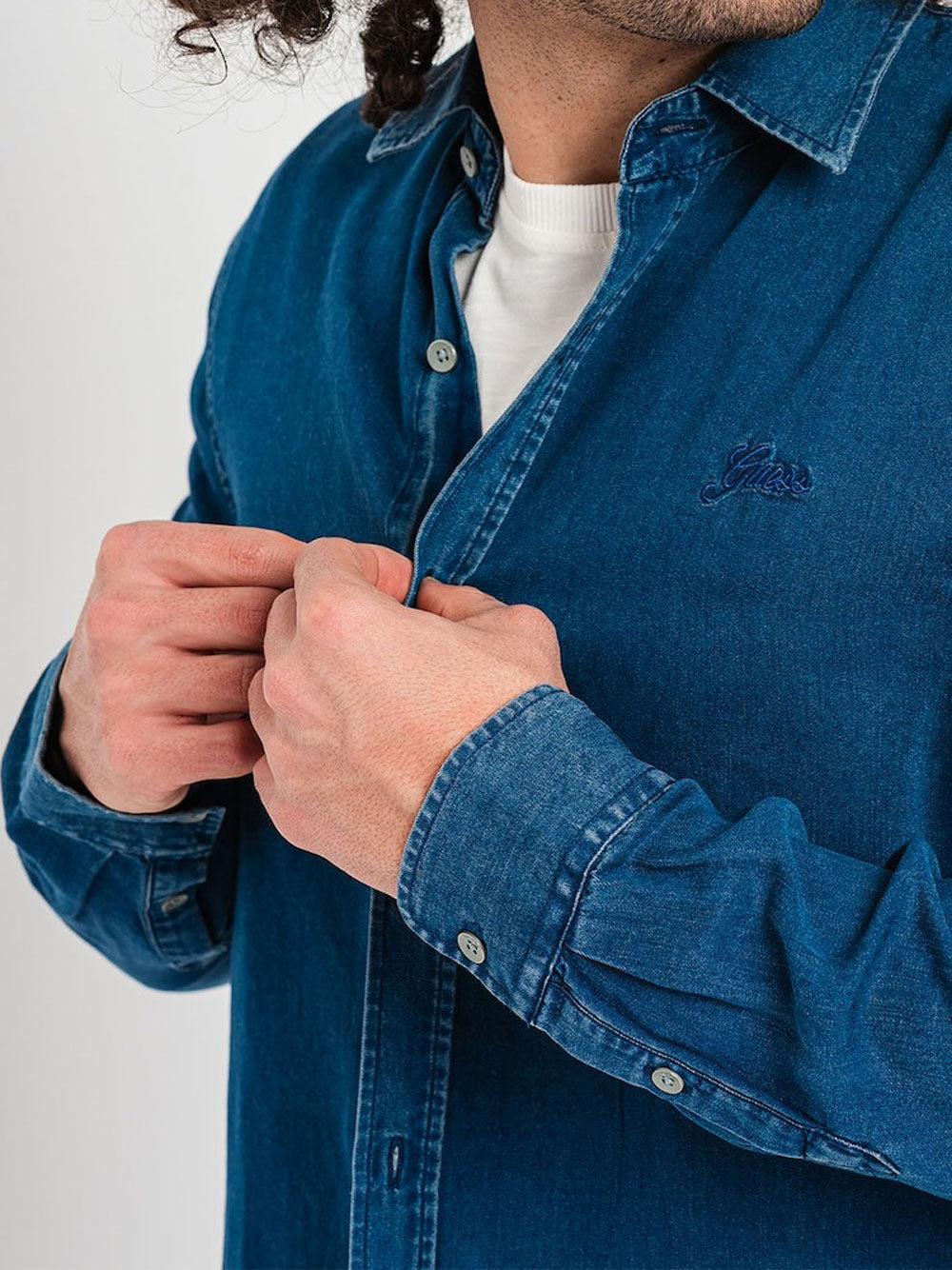 Camicia Jeans Guess Sunset Tencel Indigo da Uomo Denim stilofy