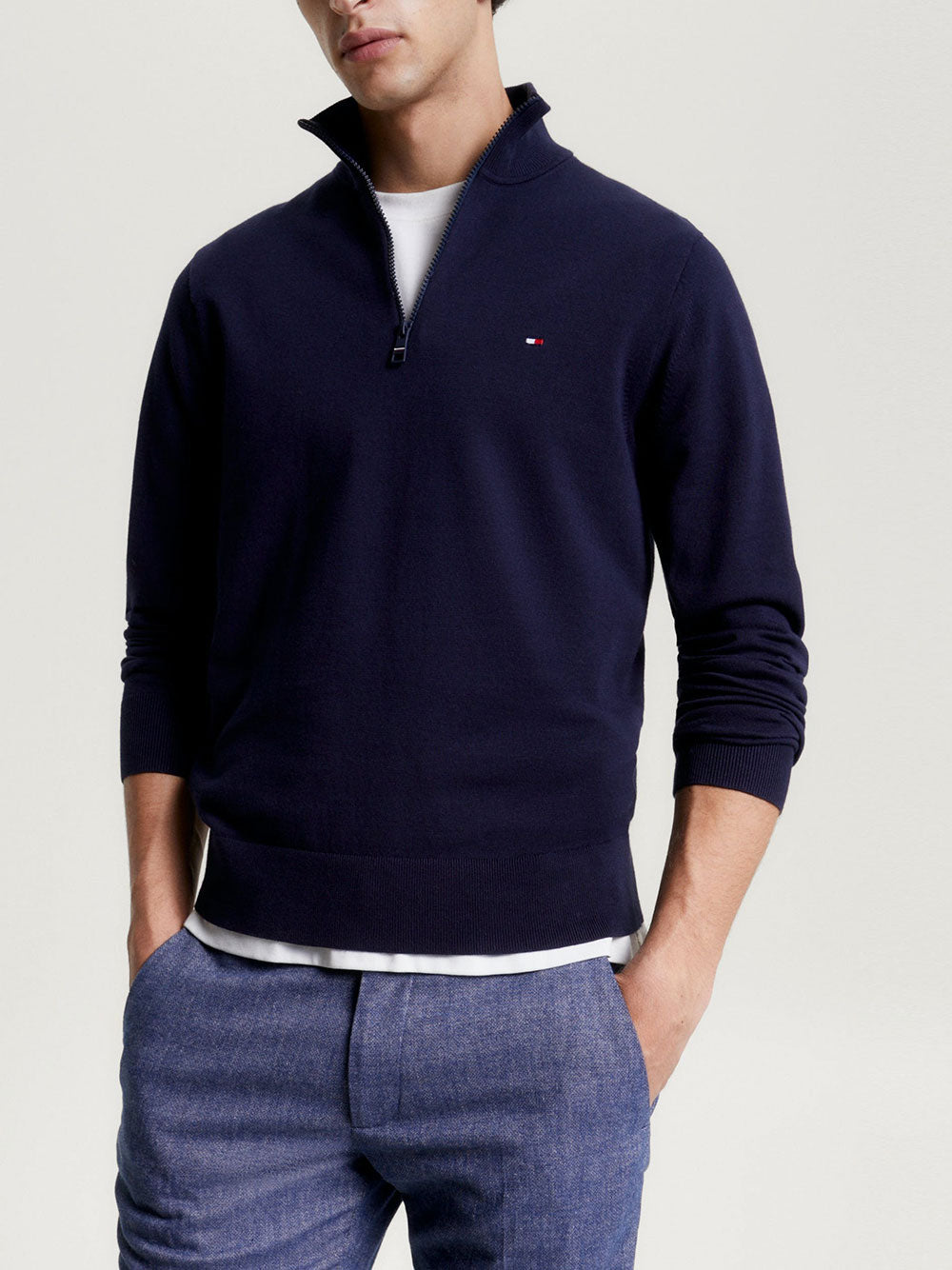 Pullover Tommy Hilfiger 1985 Zip Mock da Uomo - Blu