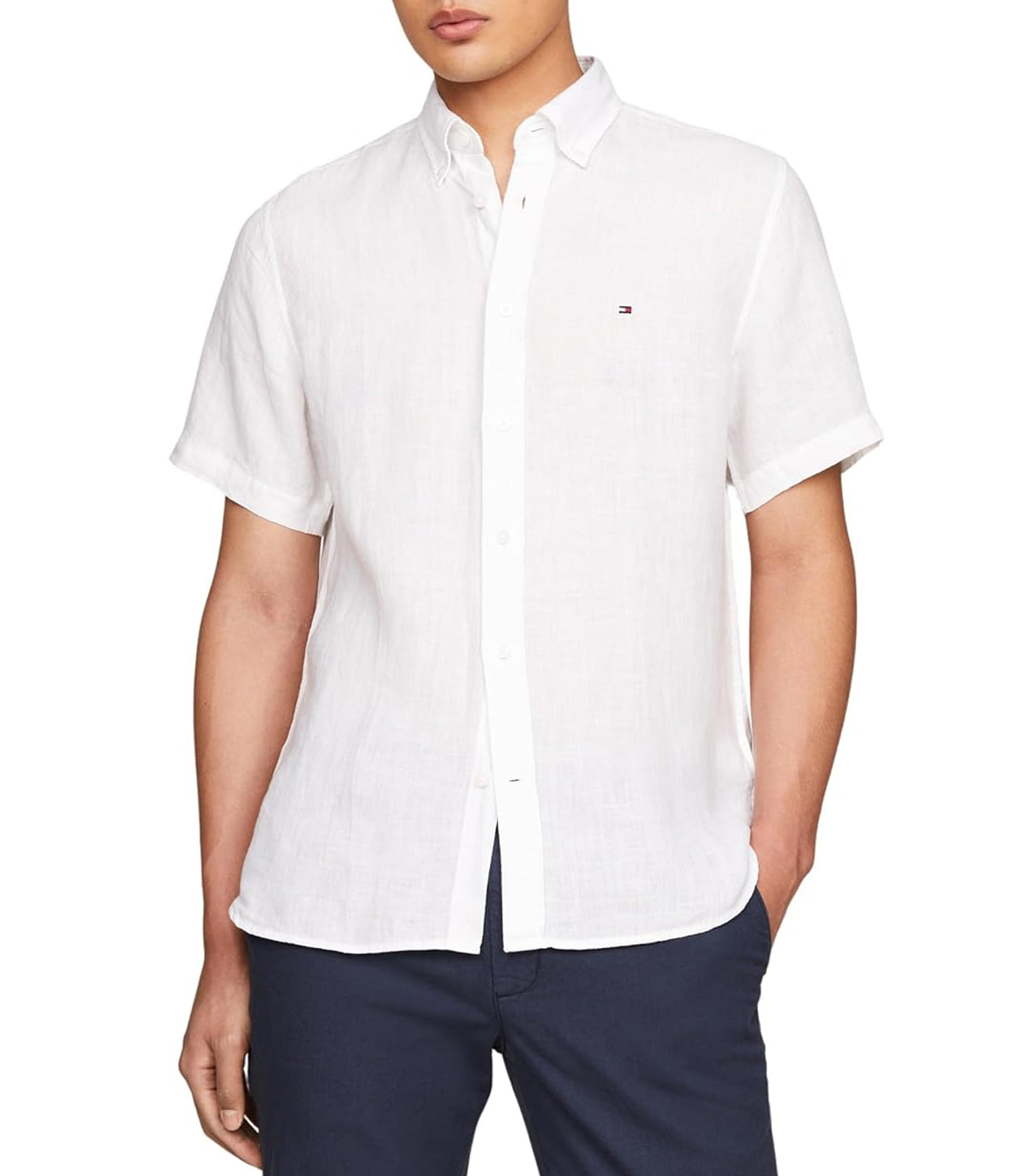 Tommy Hilfiger Camicia Manica Corta Uomo Mod. MW0MW35207 YCF White Bianco