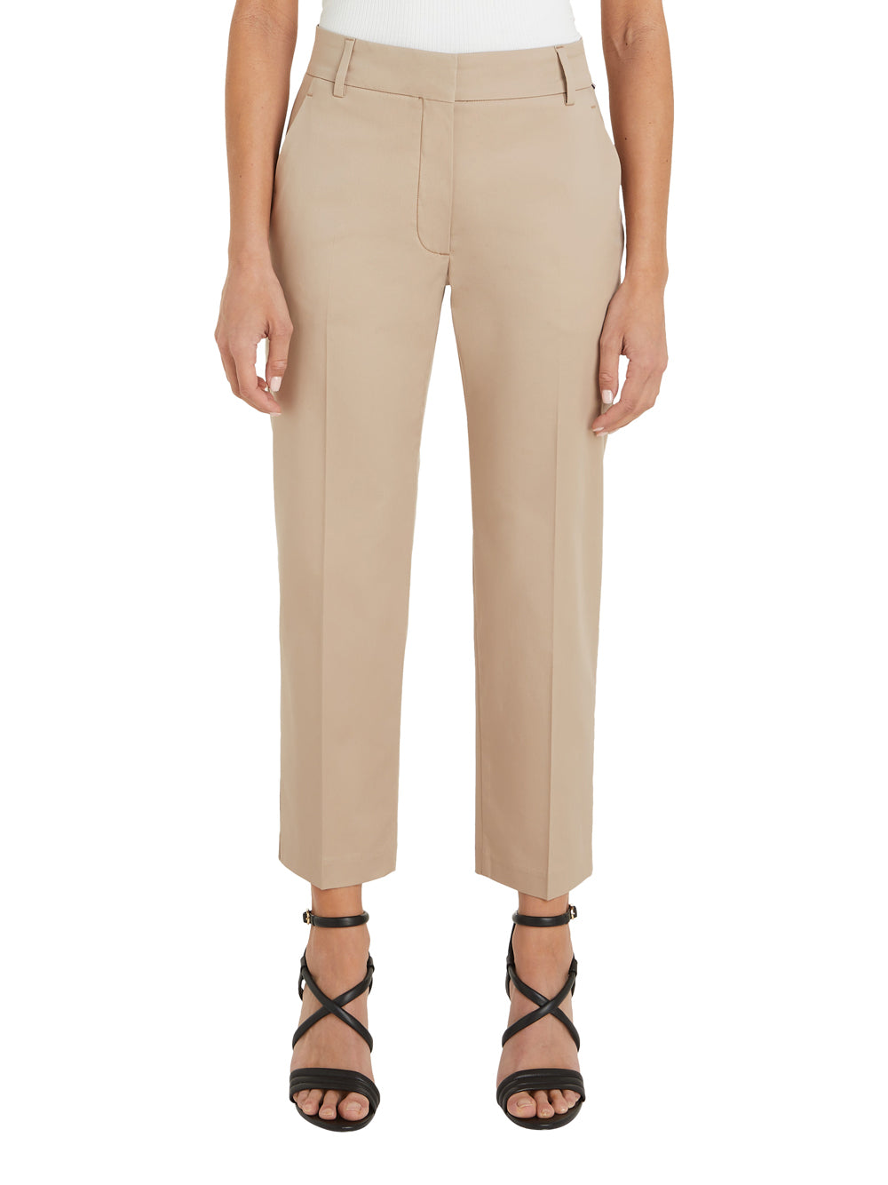 Pantalone Straight Tommy Hilfiger Slim Straight da Donna - Beige