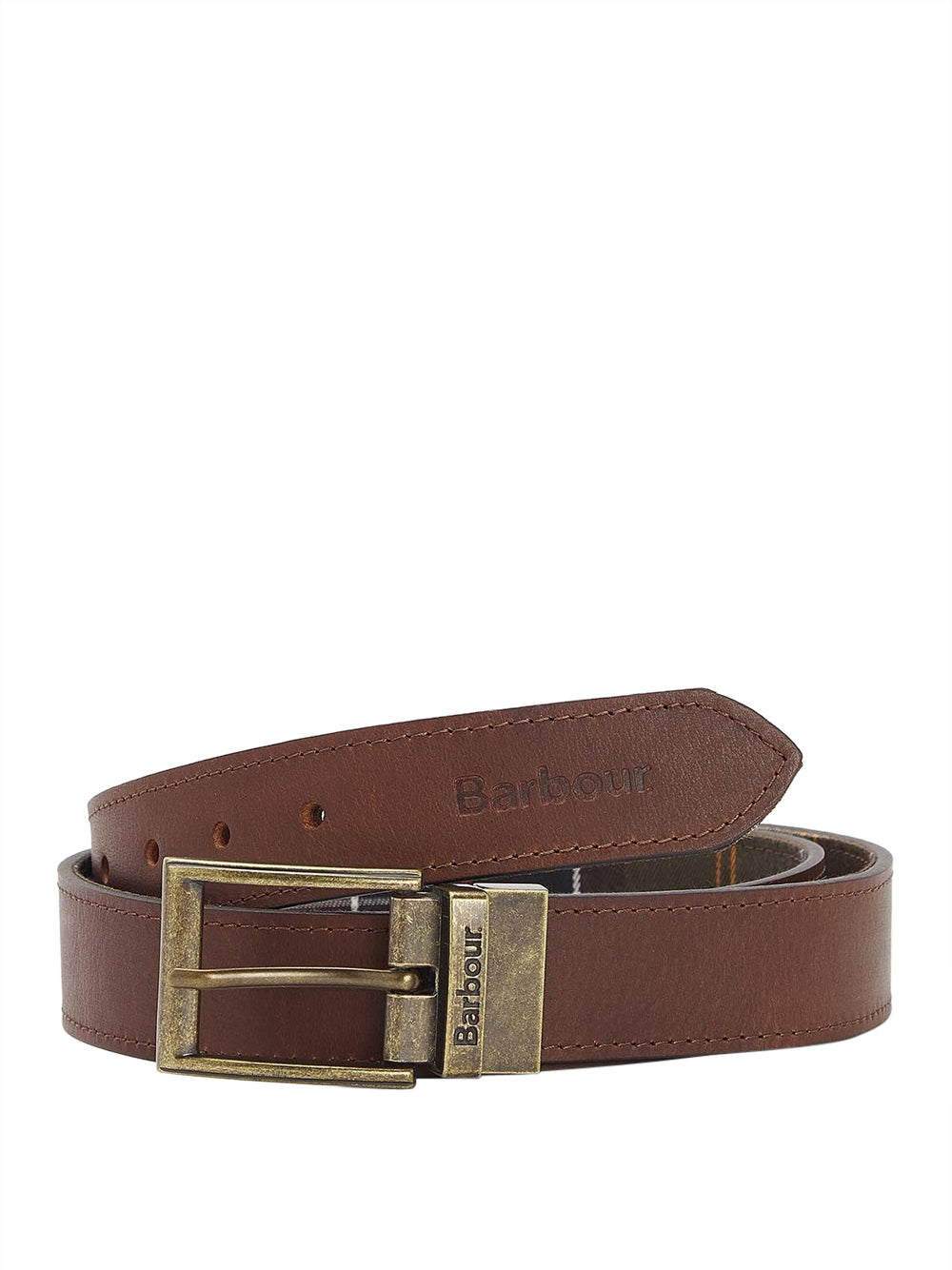 Cintura Barbour Reversible Tartan Leather da Uomo - Marrone