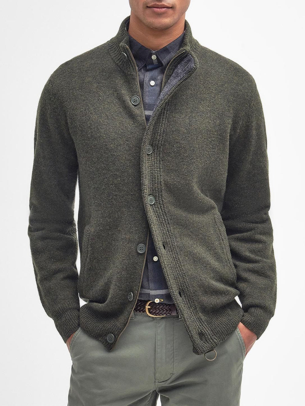 Cardigan Barbour Essential Patch Zip da Uomo - Verde