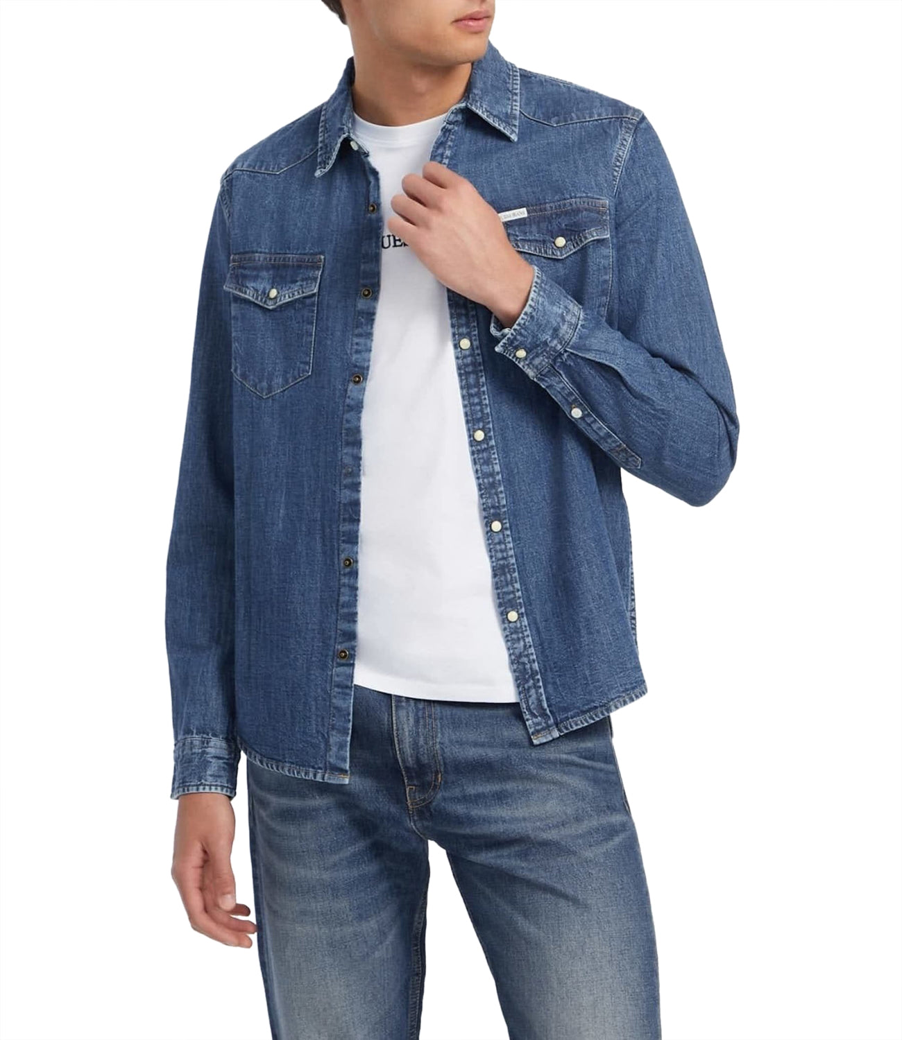 GUESS JEANS Camicia Manica Lunga Uomo Mod. M4YH55 D5EI1 GJRW Denim Blu