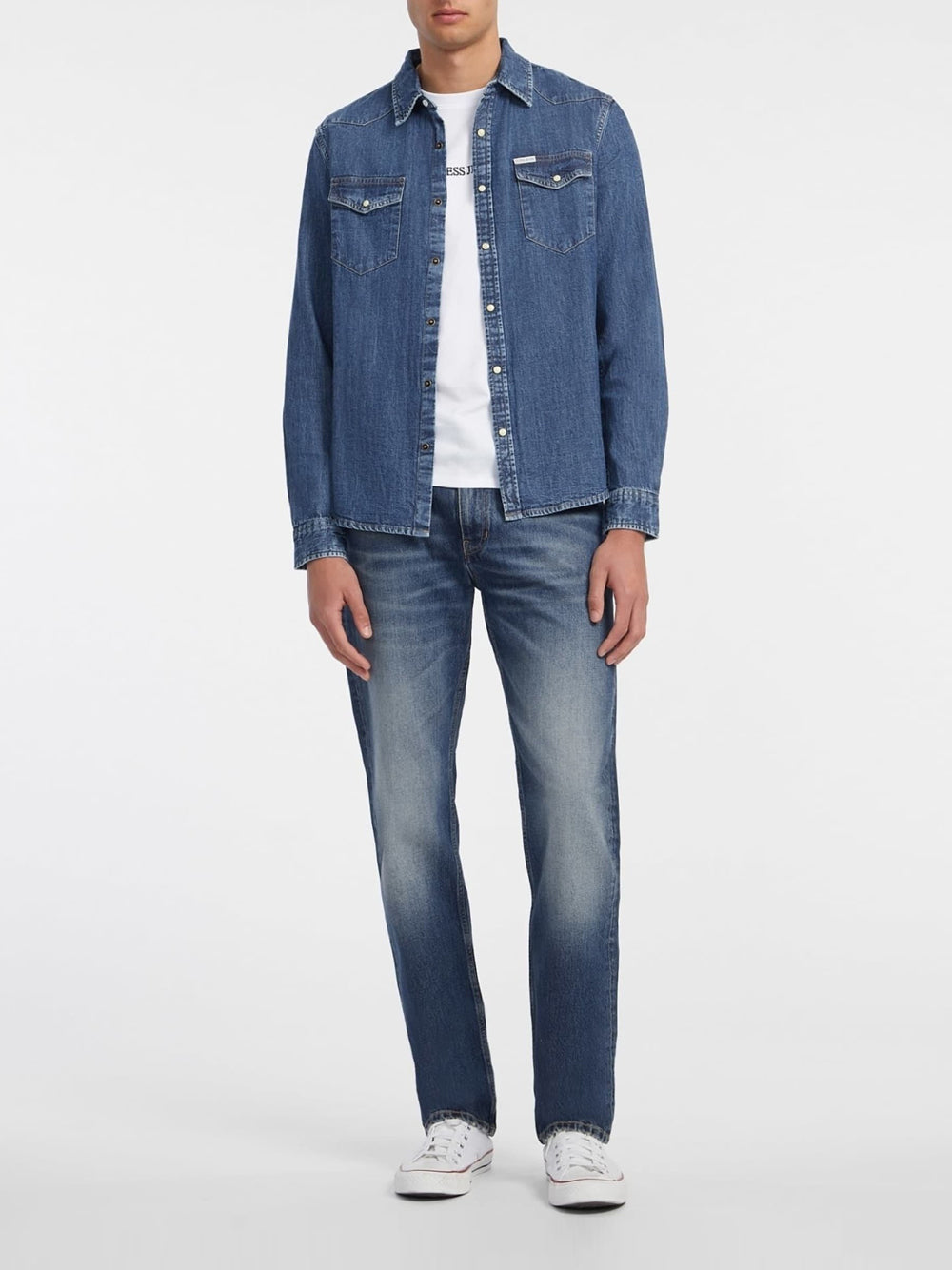 GUESS JEANS Camicia Manica Lunga Uomo Mod. M4YH55 D5EI1 GJRW Denim Blu