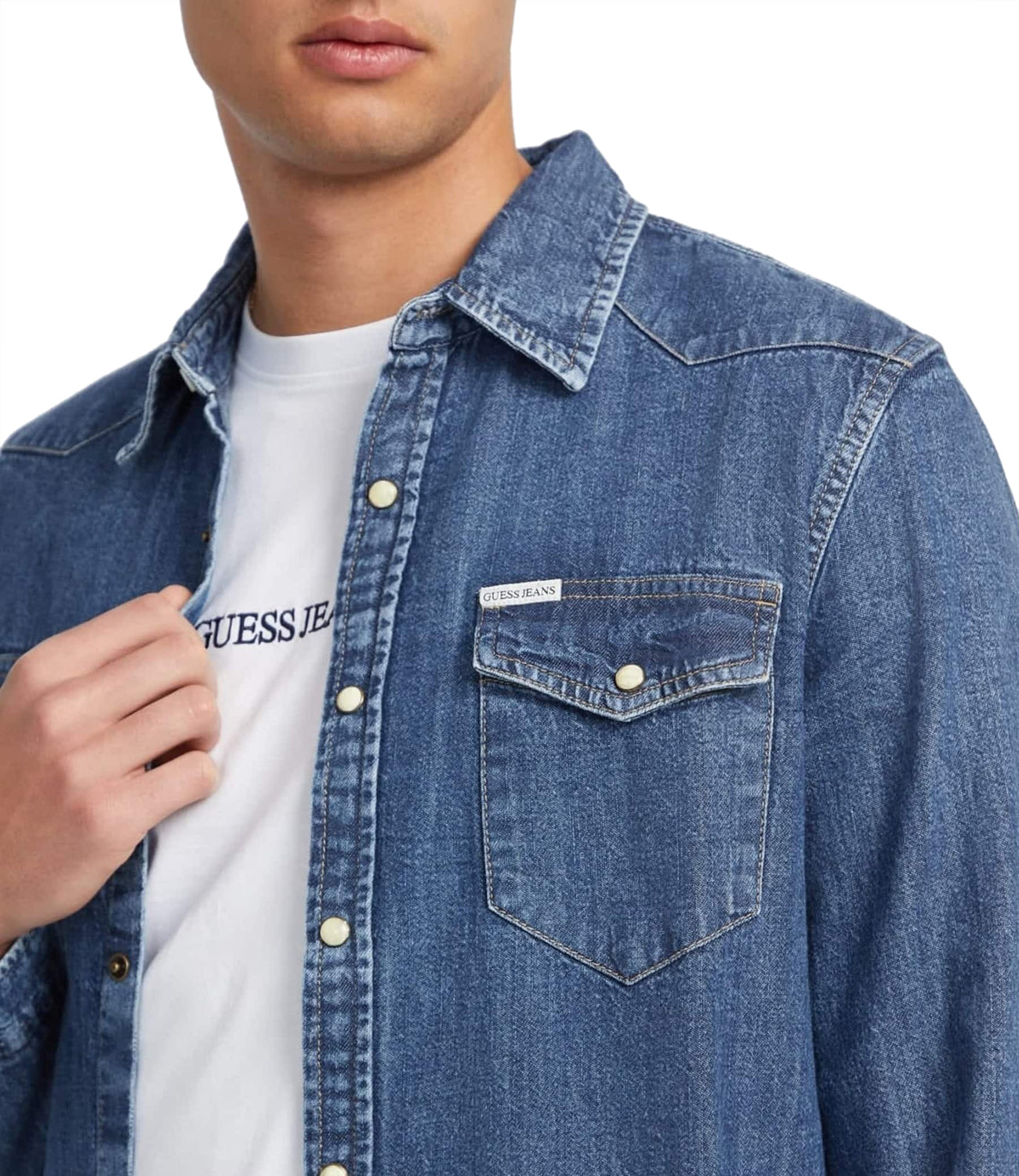 GUESS JEANS Camicia Manica Lunga Uomo Mod. M4YH55 D5EI1 GJRW Denim Blu