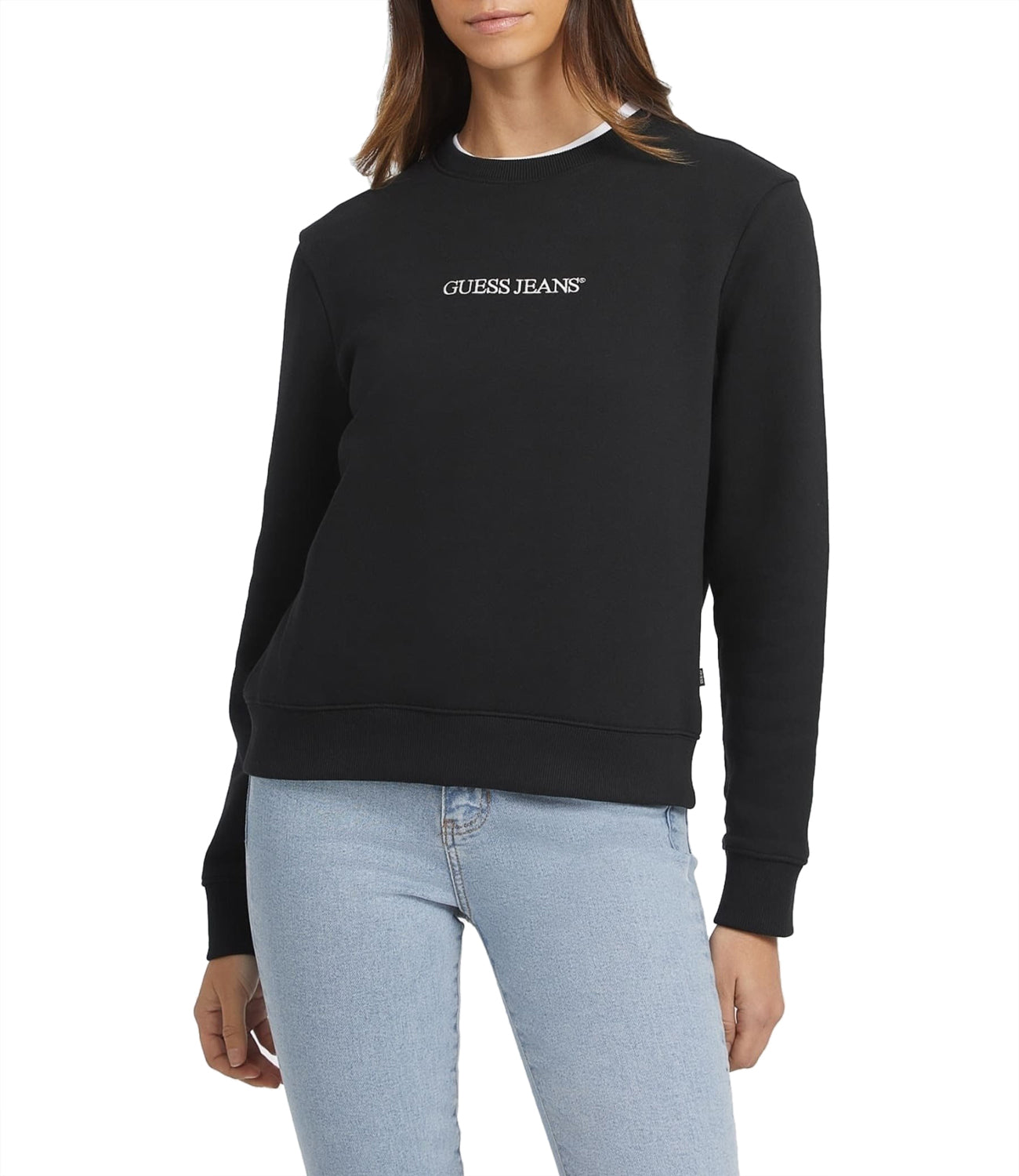 GUESS JEANS Felpa Girocollo Donna Mod. W4YQ10 KC811 JBLK Black Nero