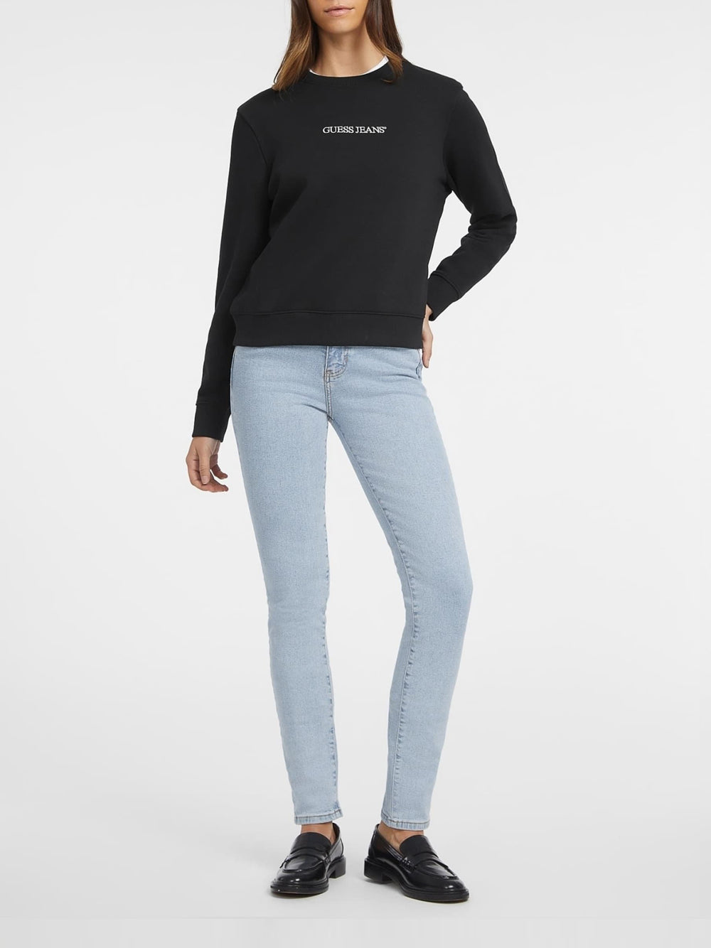 GUESS JEANS Felpa Girocollo Donna Mod. W4YQ10 KC811 JBLK Black Nero