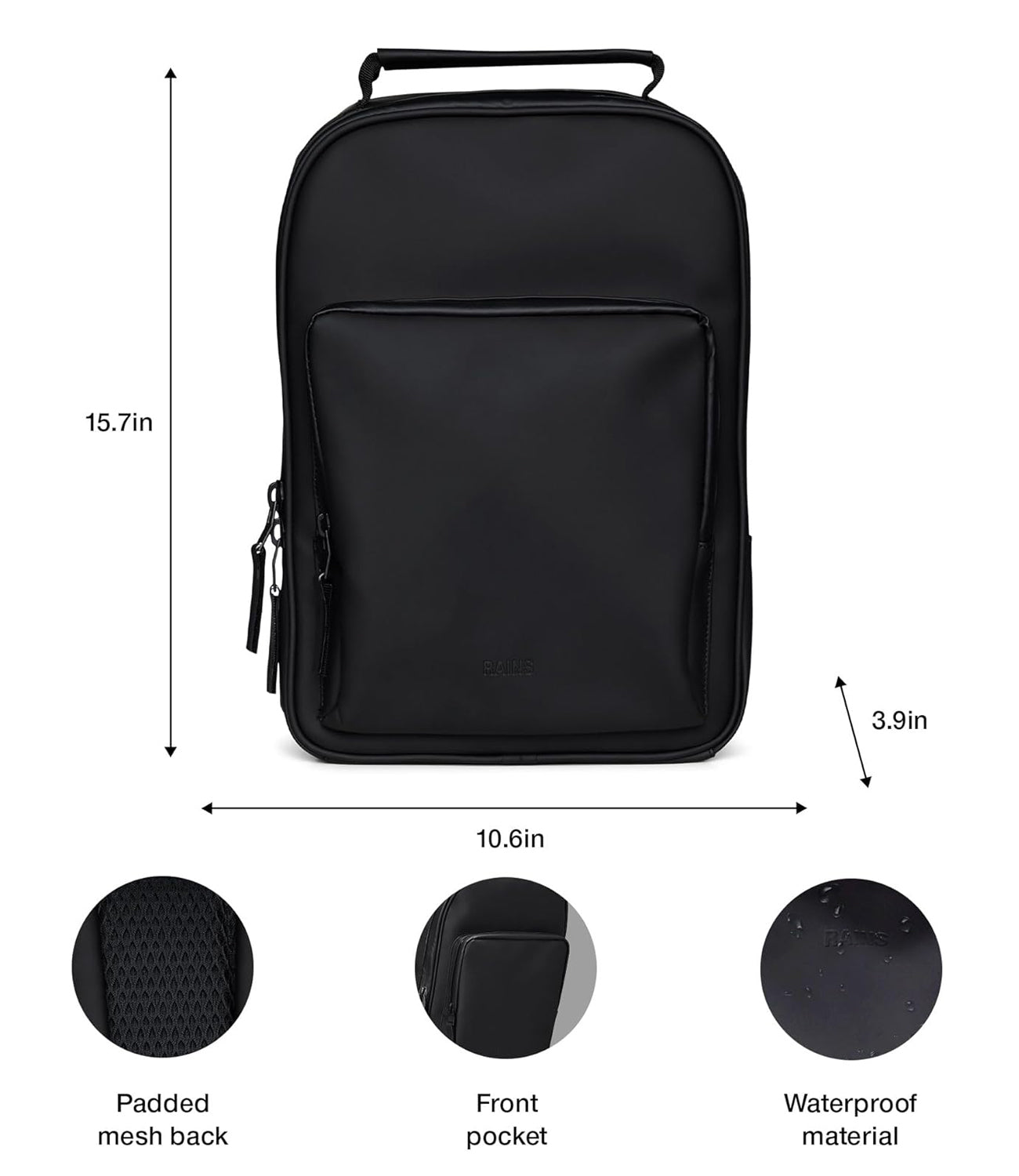 Rains Zaino Unisex Mod. BOOK DAYPACK 13260 01 Black Nero