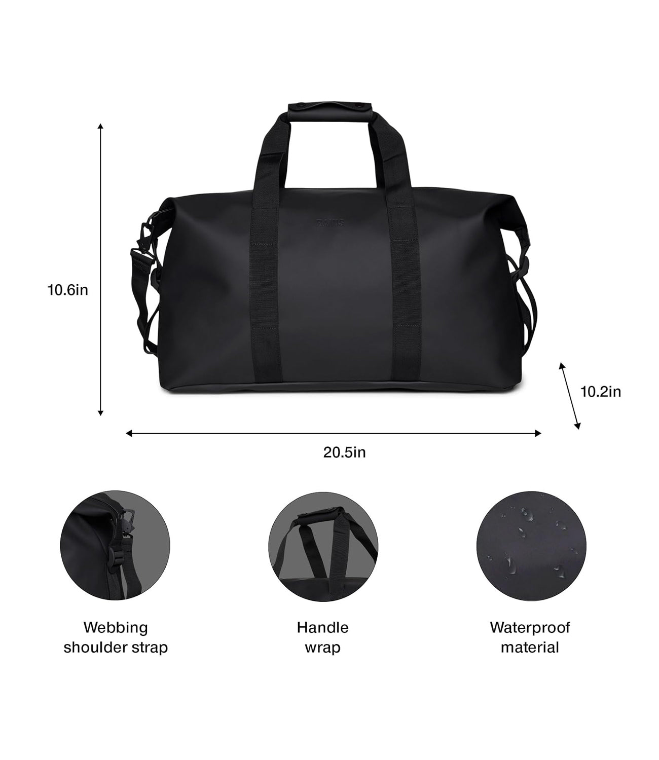 Rains Borsa Unisex Mod. WEECKEND BAG 14200 01 Black Nero