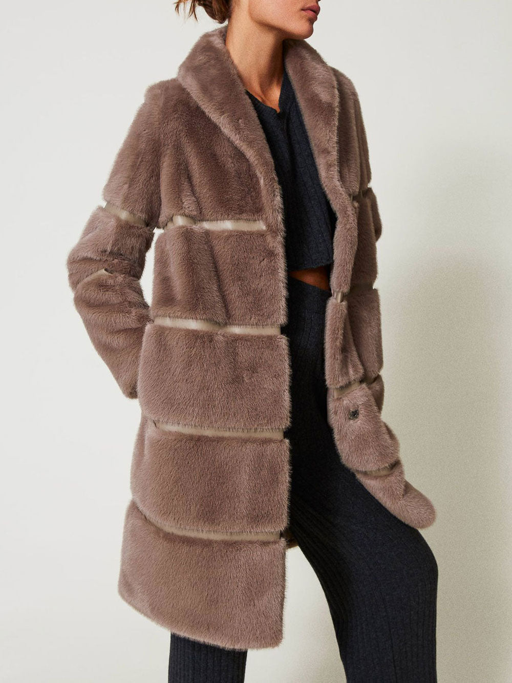 Cappotto Twin Set Pelliccia da Donna - Beige