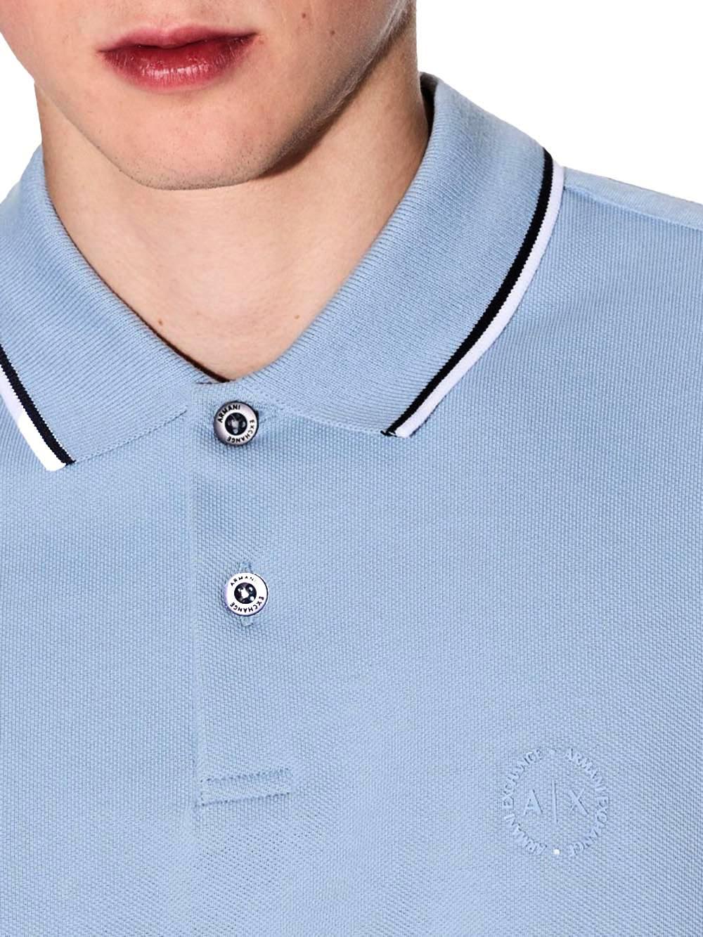 A|X Armani Exchange Polo Manica Corta Uomo Mod. 8NZF75 Z8M5Z U9287 Celeste Blu