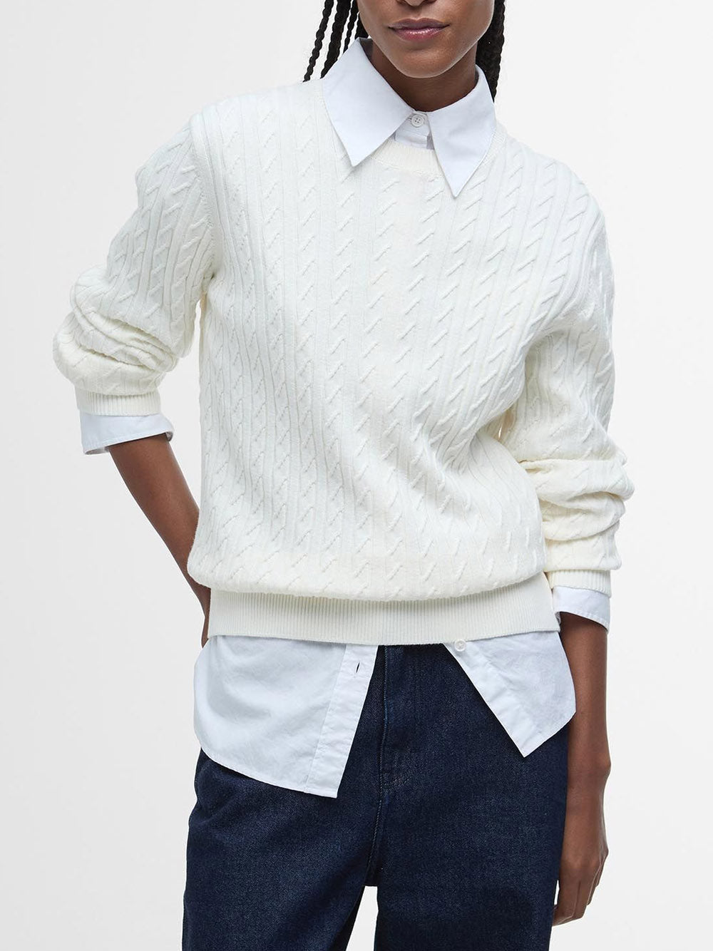 Maglione Barbour Hartland Crew Knitted da Donna - Bianco