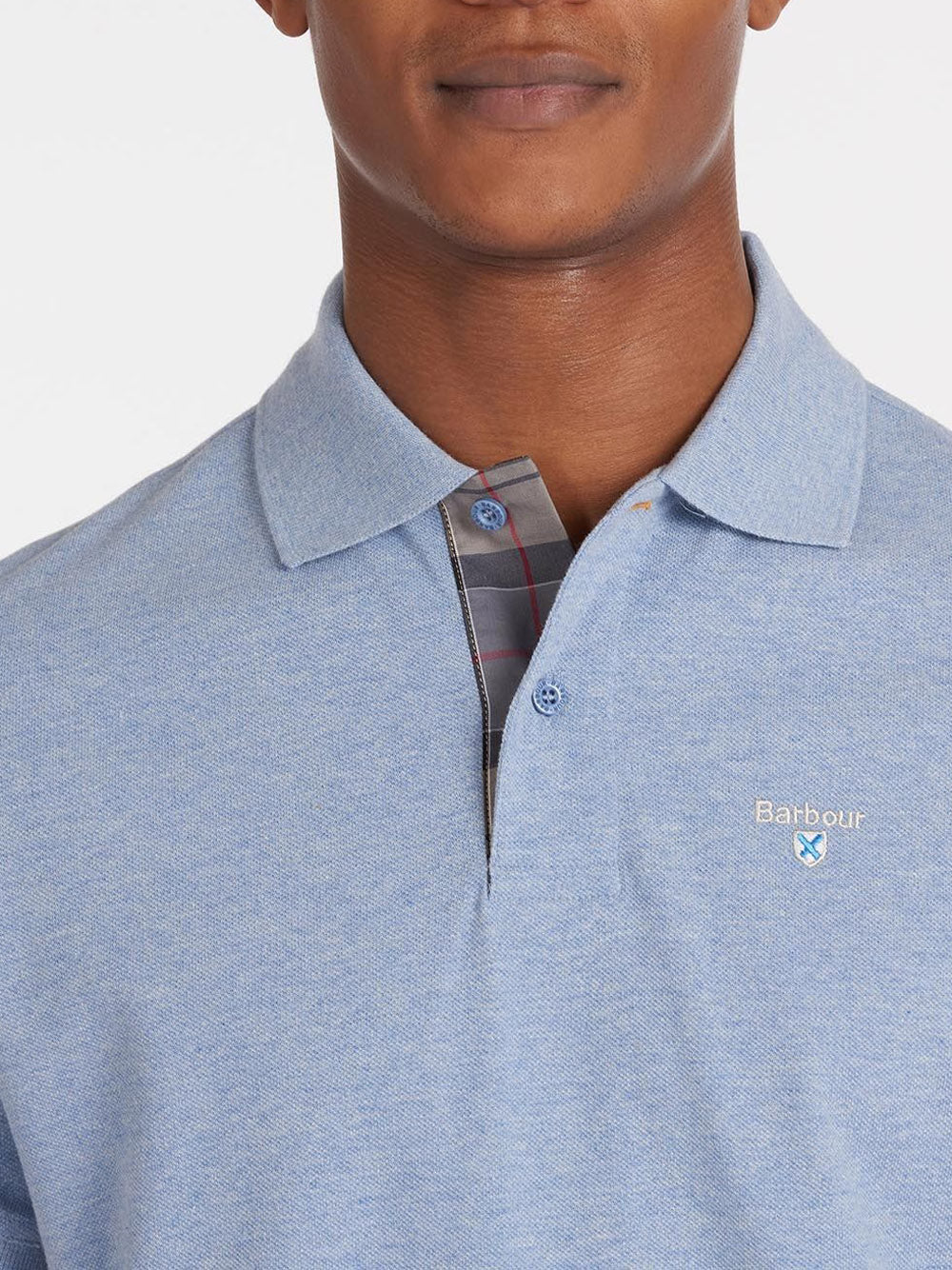 Polo Barbour Tartan Pique da Uomo - Celeste