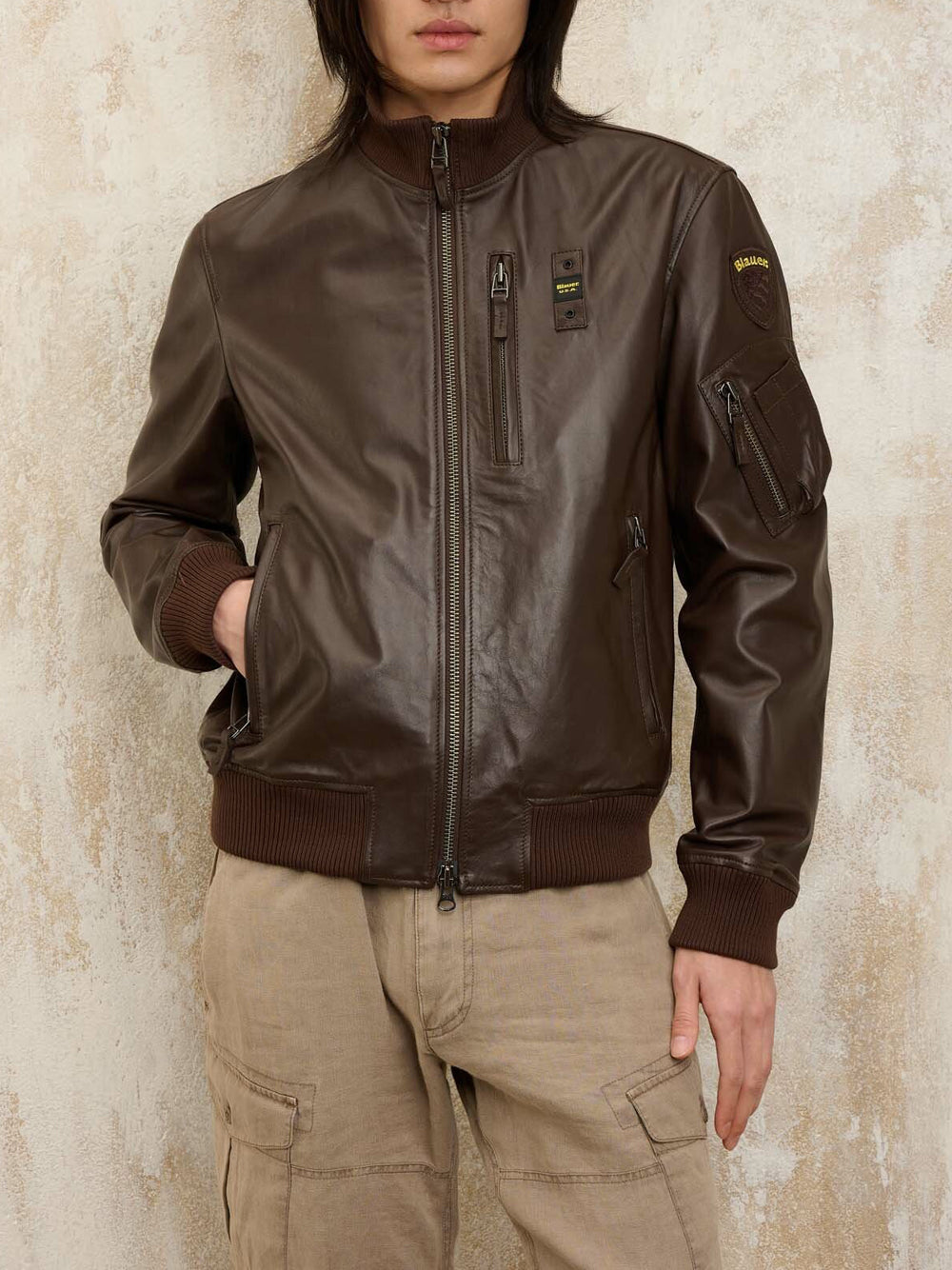 Giubbino di Pelle Blauer Baldwin da Uomo - Marrone