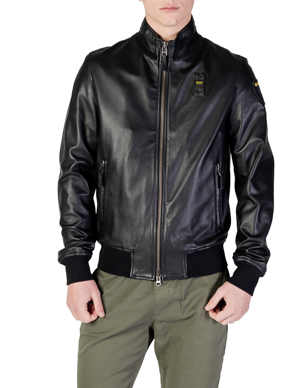 Giubbino di Pelle Blauer Alvan da Uomo - Nero