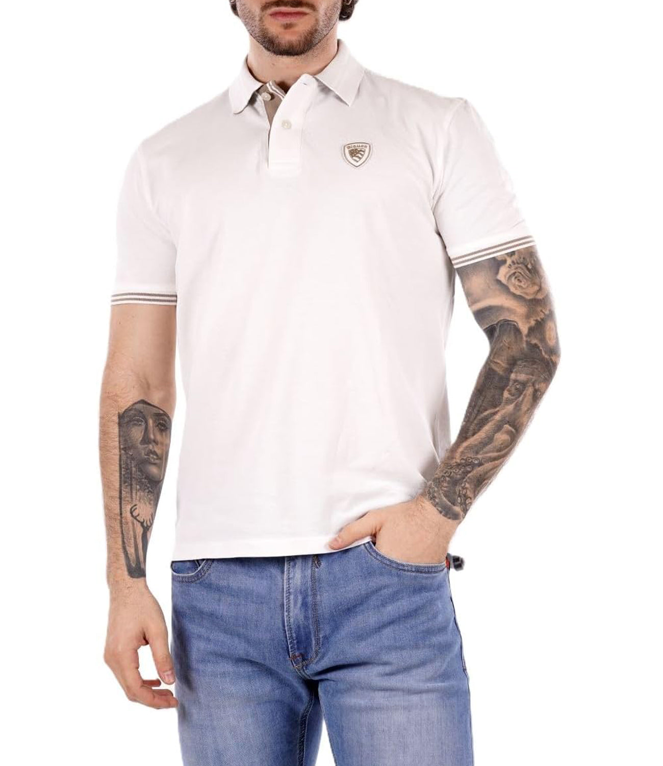 Blauer Polo Manica Corta Uomo Mod. BLUT02306 6801 100 Bianco