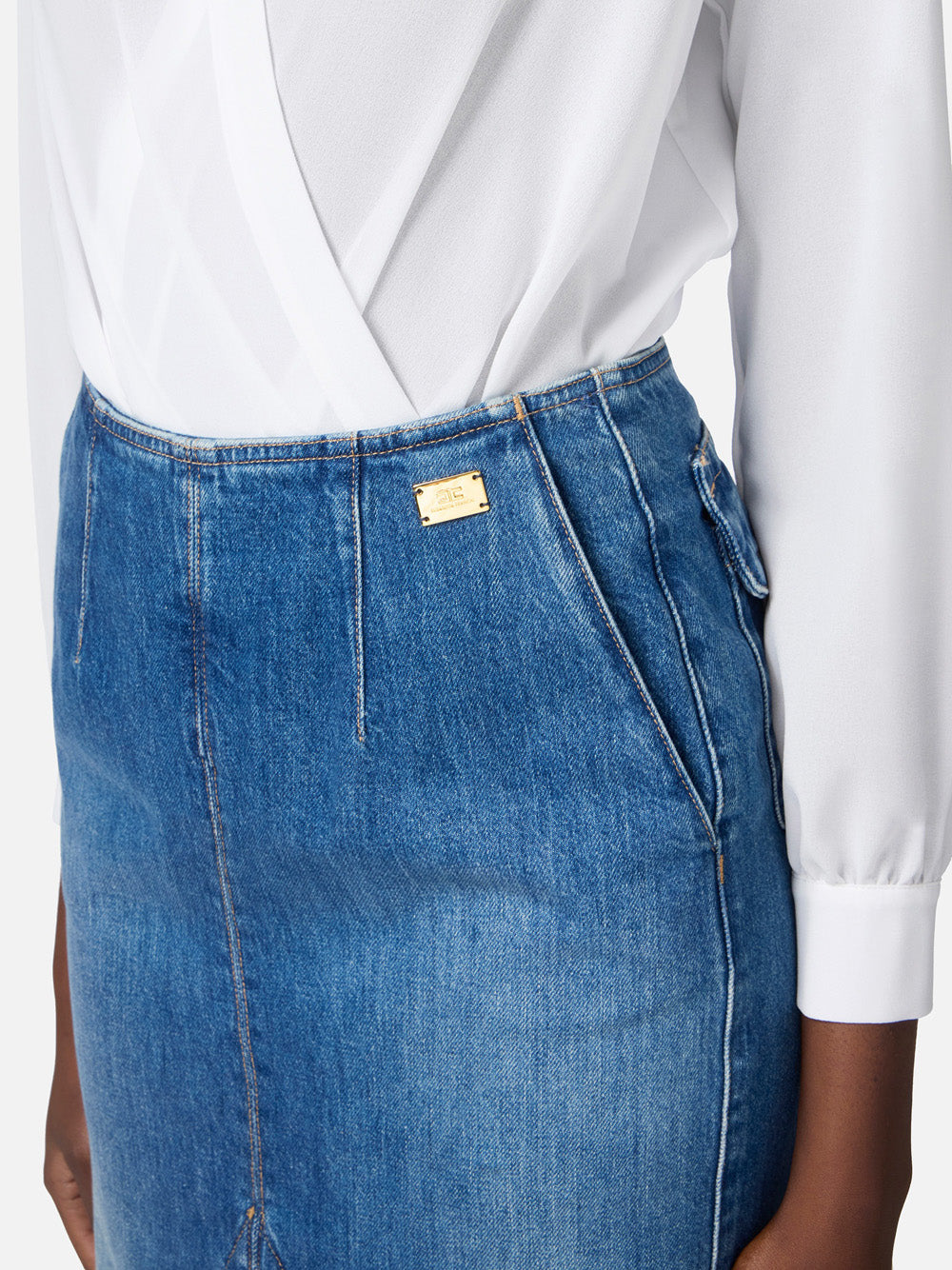 Gonna Midi Jeans Elisabetta Franchi da Donna - Denim