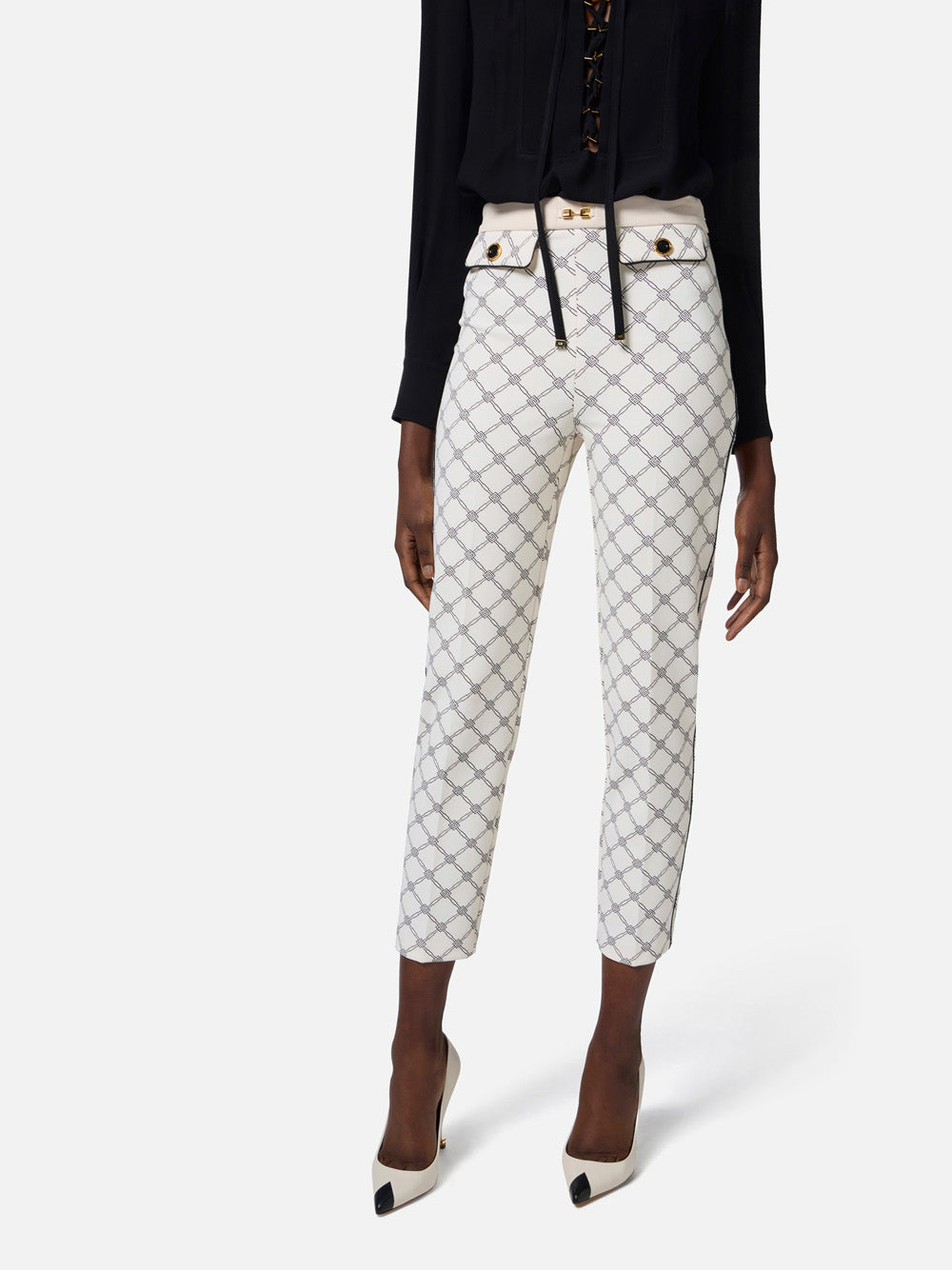 Pantalone Slim Elisabetta Franchi da Donna - Burro Nero Avorio