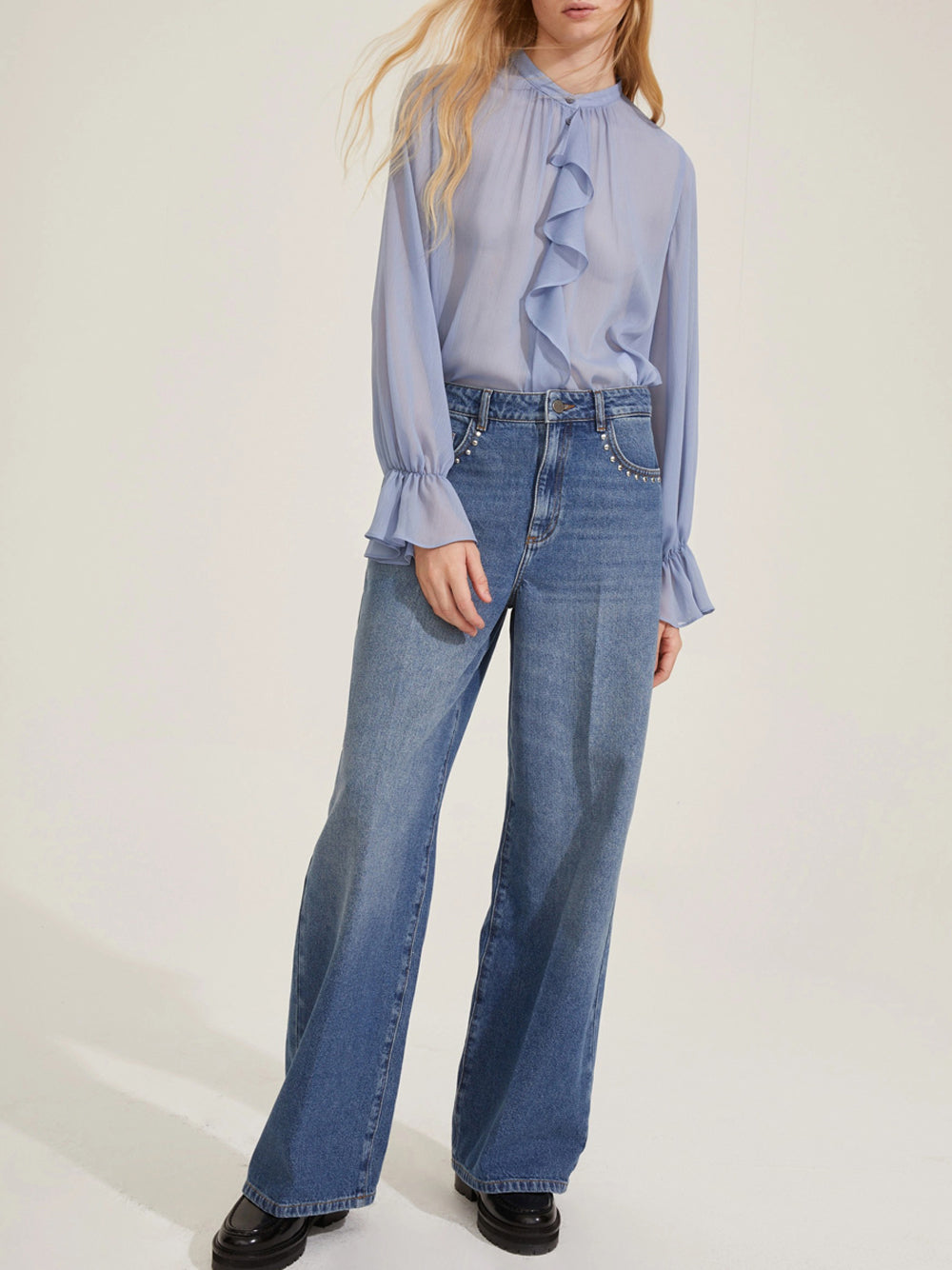 Jeans Wide Emme Marella Adorno da Donna - Denim