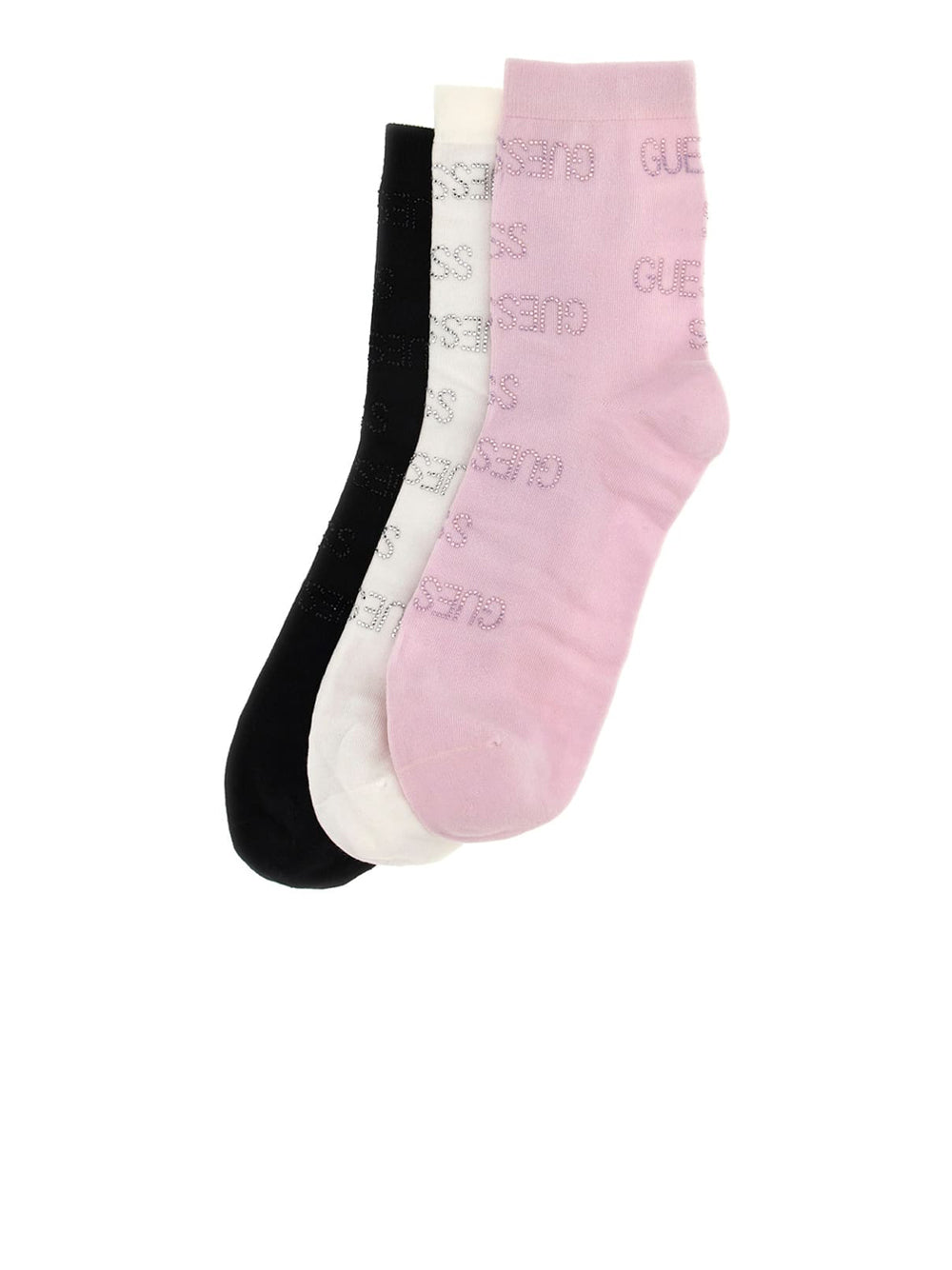 Calzini Guess 3 Pack Allover G Rhinestones da Donna - Bianco Rosa Nero Multicolore