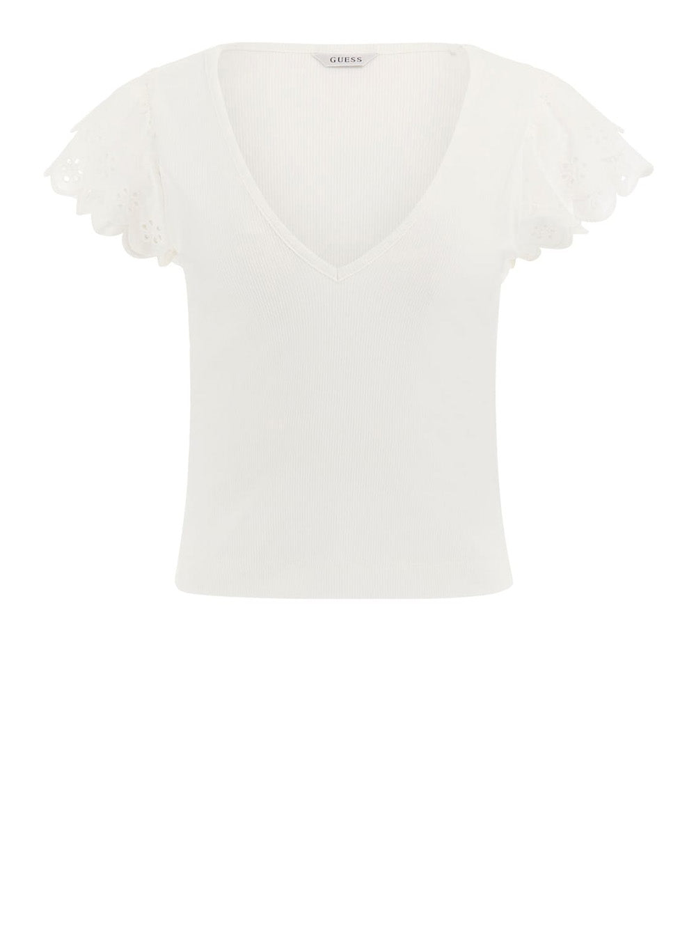 Maglia Guess Dahlia Sangallo Rib da Donna - Bianco
