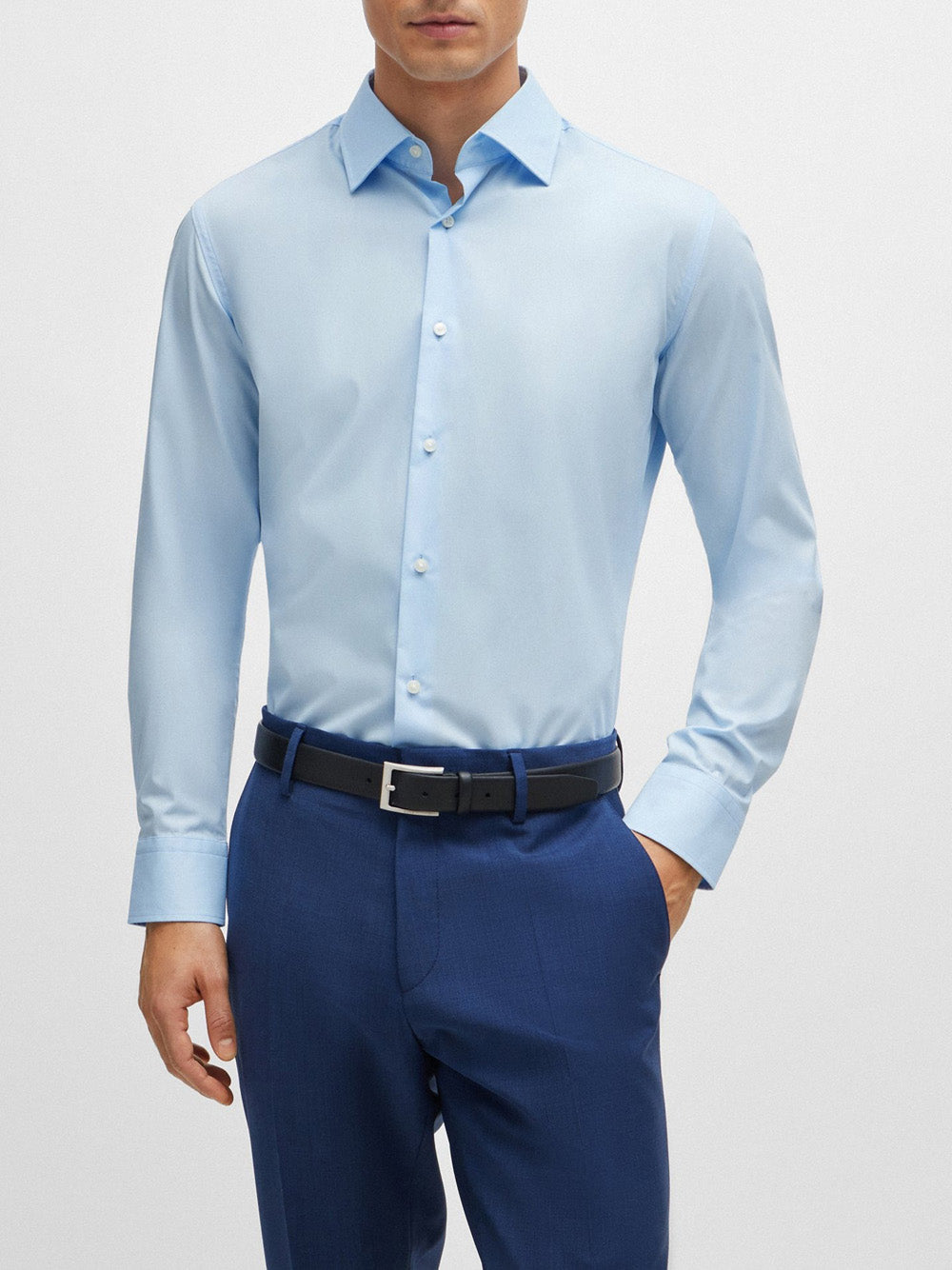 Camicia Classica Hugo Boss Hank da Uomo - Celeste