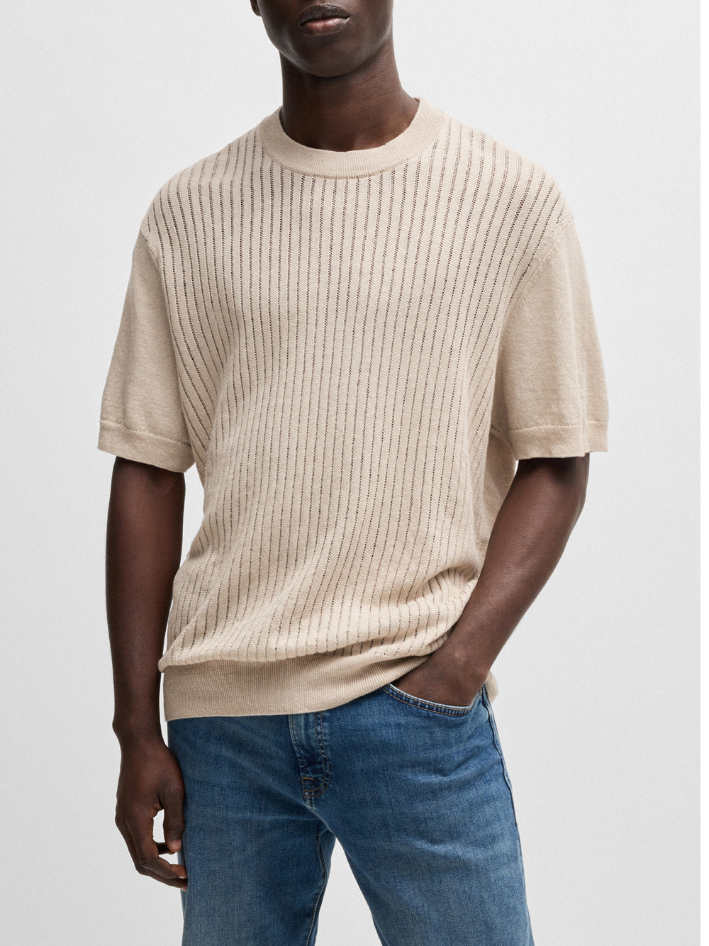 Maglia Hugo Boss Ajordino da Uomo - Beige