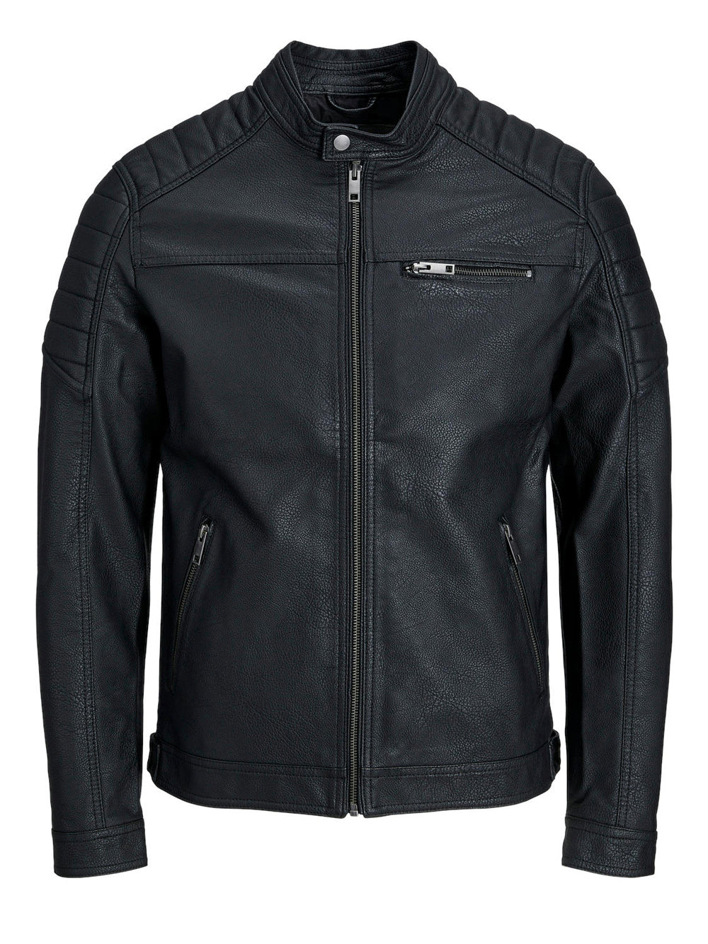 Giubbino di Pelle Jack e Jones Rocky da Uomo - Nero