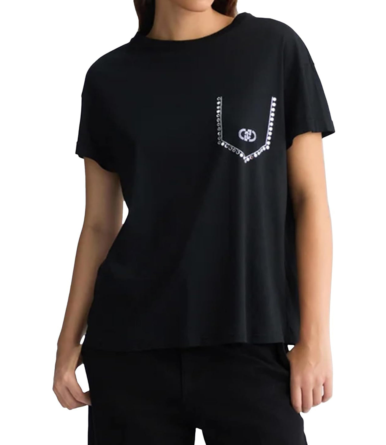 Liu Jo Liu Jo T-shirt Ecs T-Shirt Moda Manica Corta Donna Mod. WA5145 J4893 M9447 Nero Lj Mirror Stone