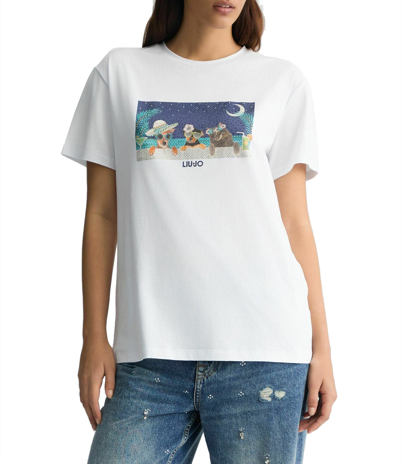 Liu Jo Liu Jo T-shirt Ecs Moda Maniche Corte Donna Mod. WA5260 JS003 M9444 Bianco Bike Dog Liuj