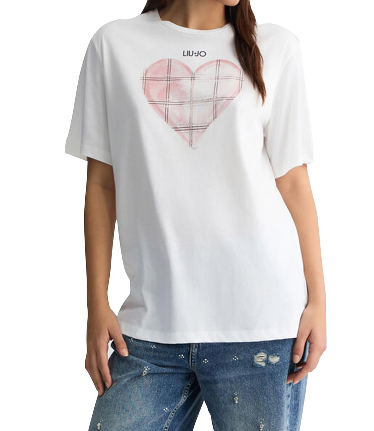 Liu Jo Liu Jo T-shirt Ecs T-Shirt Moda Manica Corta Donna Mod. WA5361 JS923 M9571 Bco Liujo Heart Chec