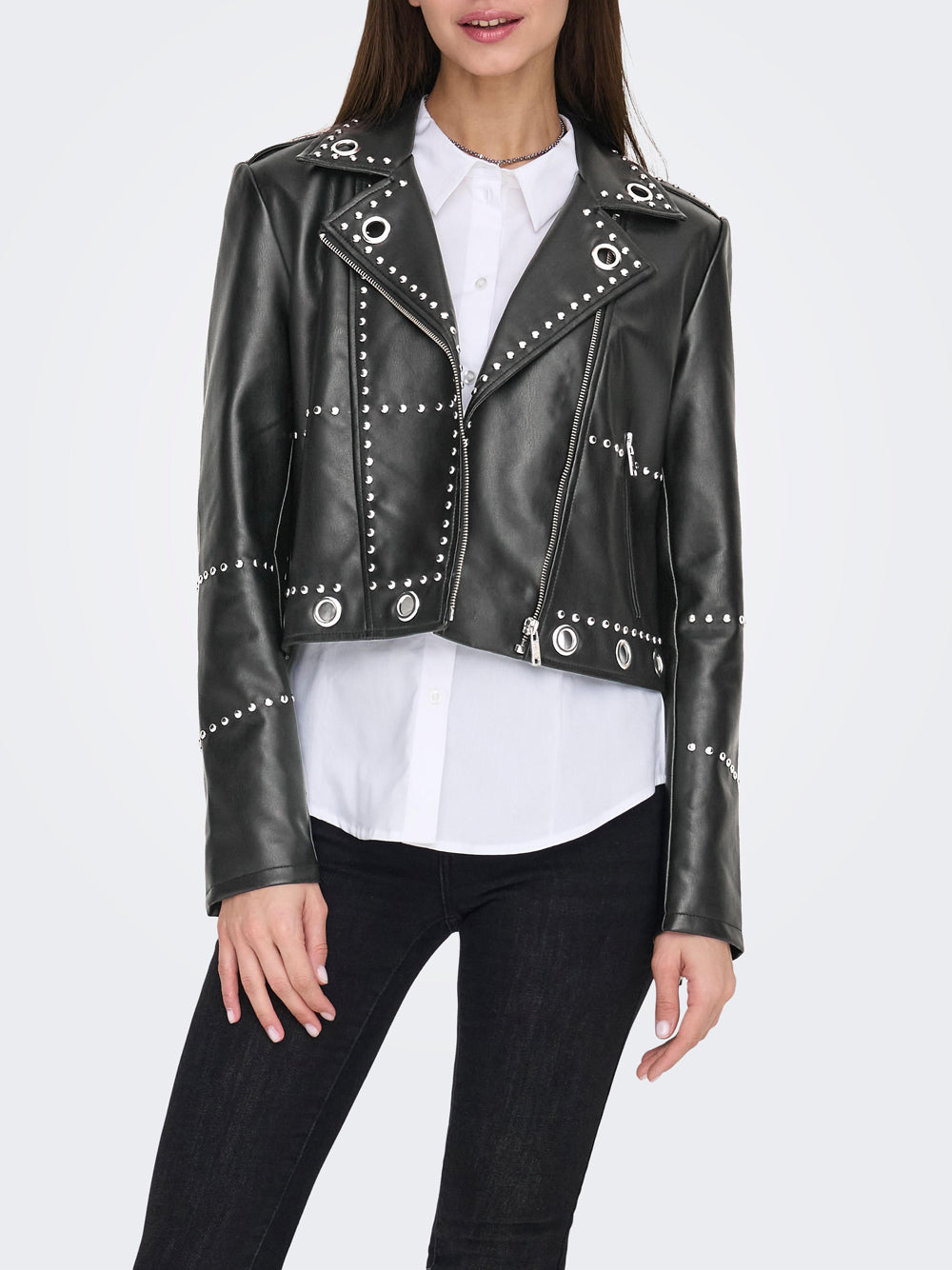 Giubbino Only Kacandra Faux Leather Biker da Donna - Nero