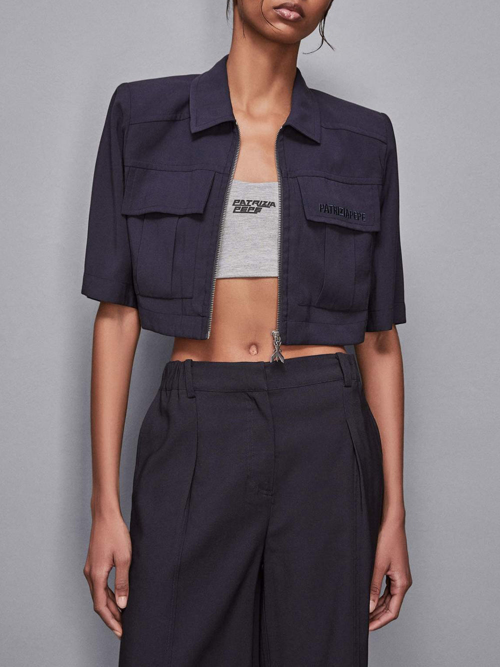 Camicia Casual Patrizia Pepe Crop da Donna - Blu